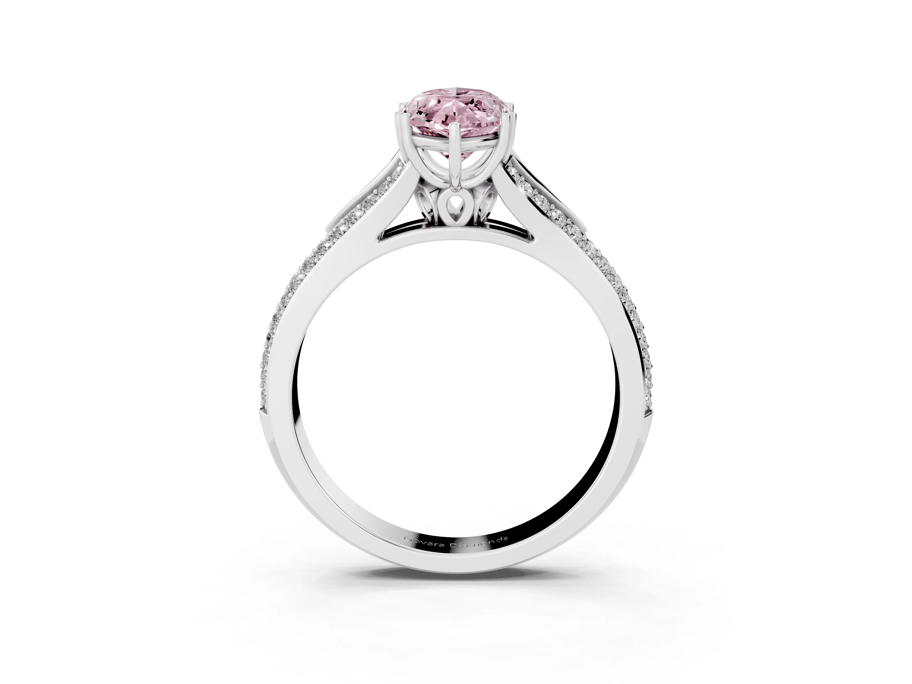 Fancy Pink Marquise Cut Diamond Split Shank Pavé Engagement Ring Set in White gold with Prong-Set Center Stone