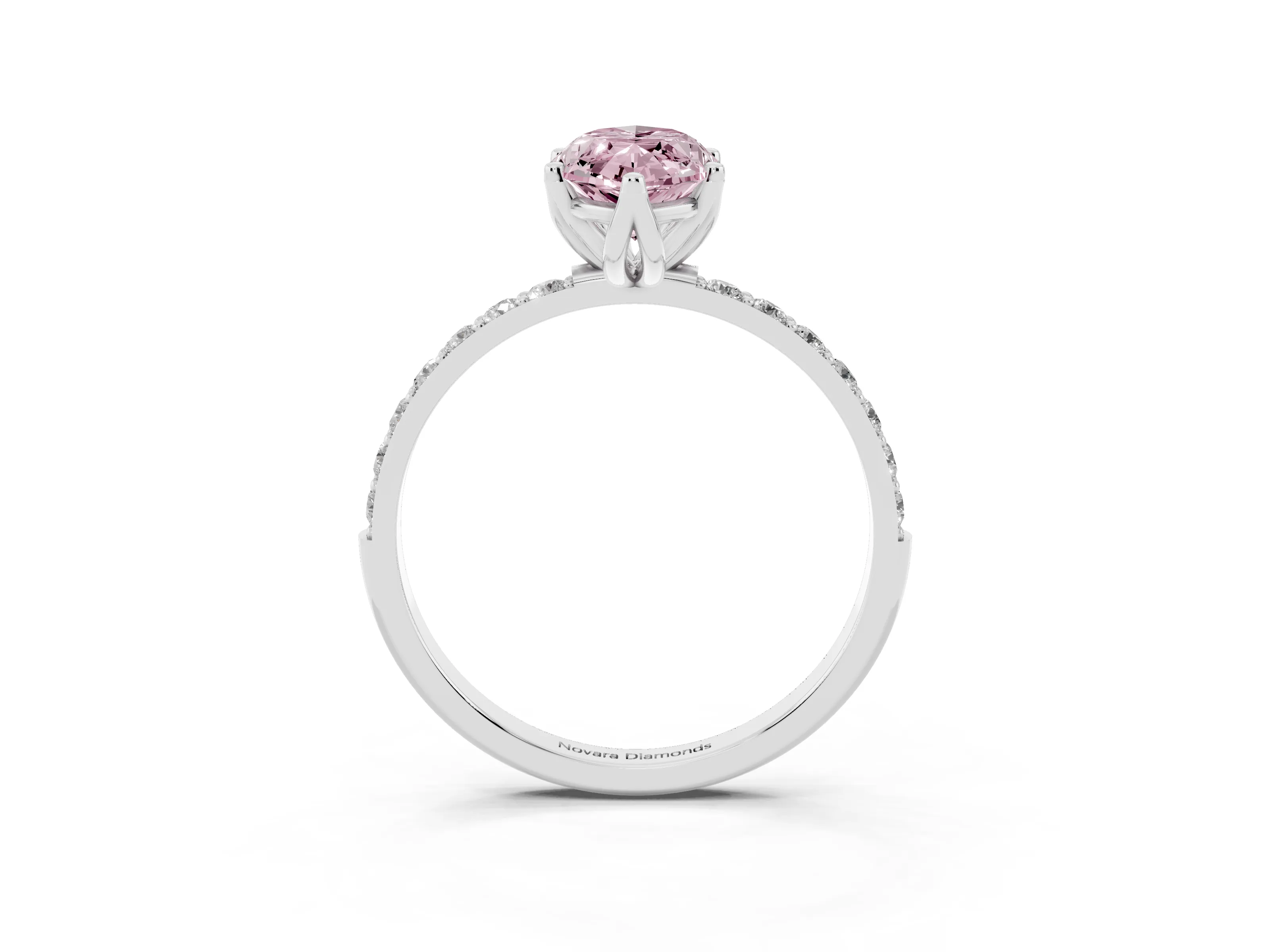 Fancy Pink Marquise Cut Diamond Solitaire Engagement Ring Set in White gold with Round Pavé Band and Prong Setting