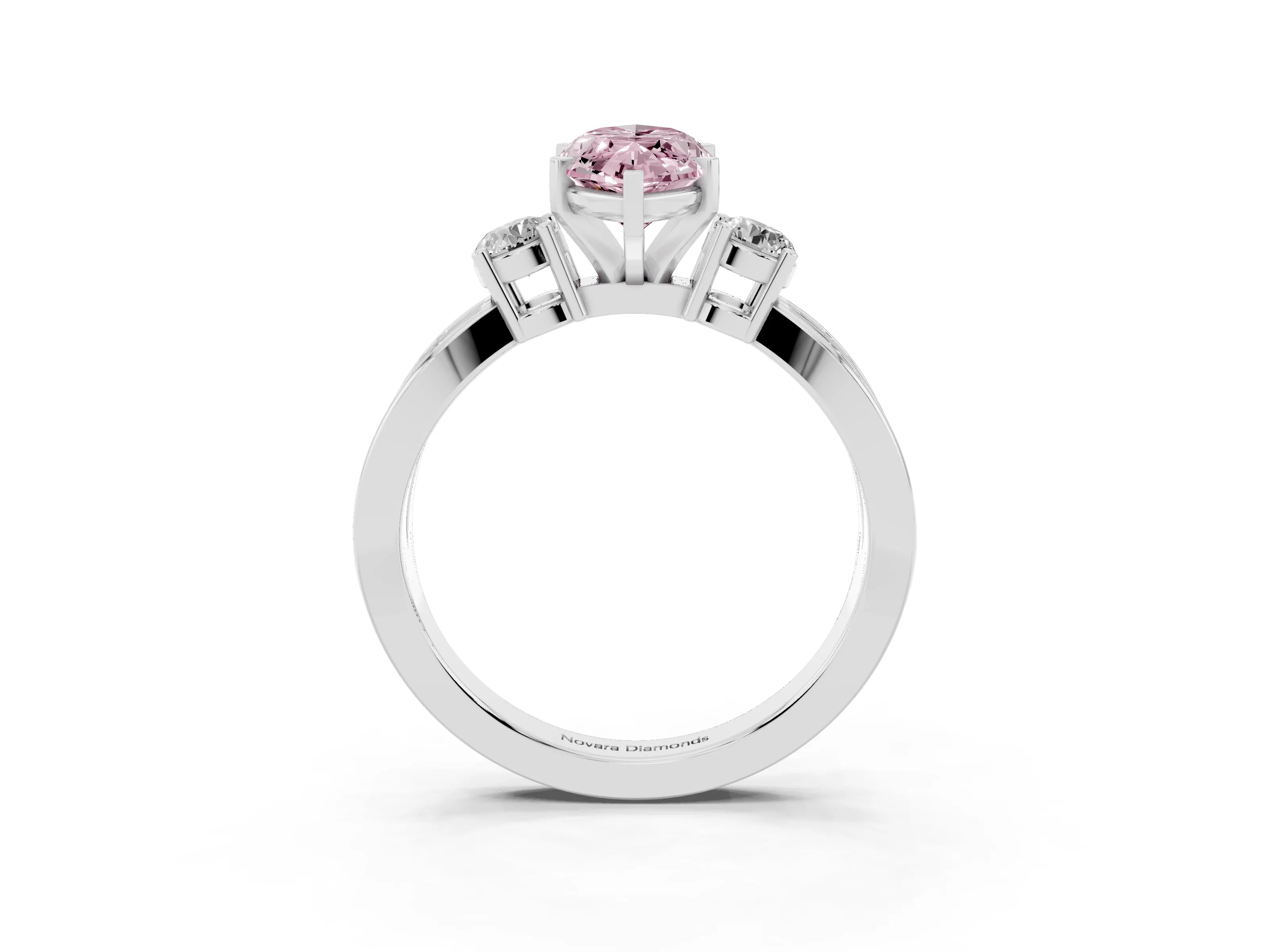 Fancy Pink Three-Stone Marquise Cut Diamond Twist Band Ring Set in White gold with Pavé Accents and Prong Setting