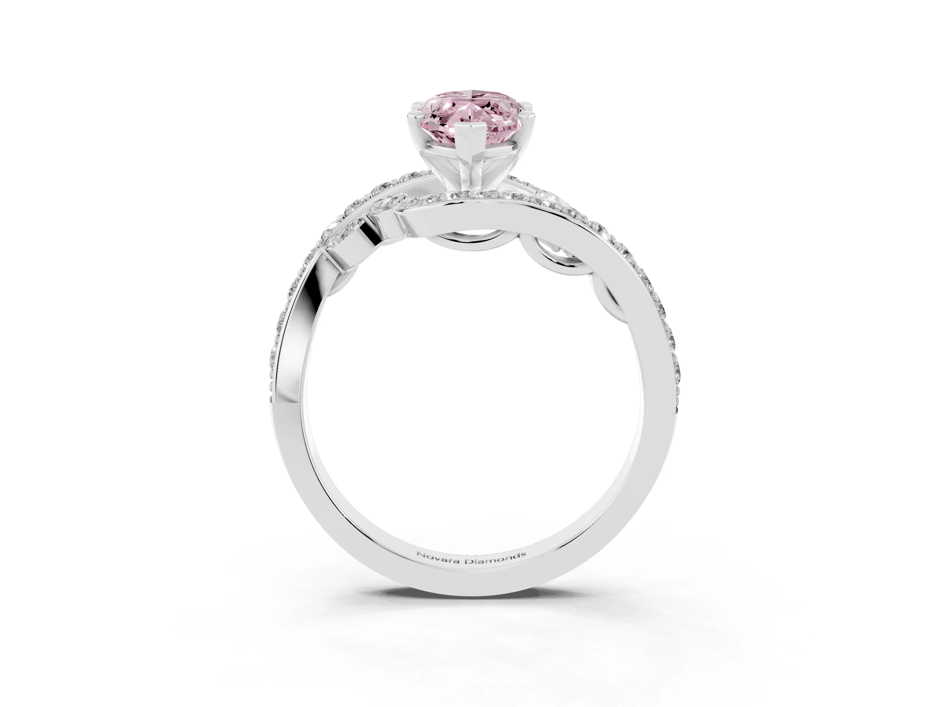 Fancy Pink Marquise Cut Diamond Solitaire Ring Set in Silver with Pavé Twist Band and Secure Prong Setting