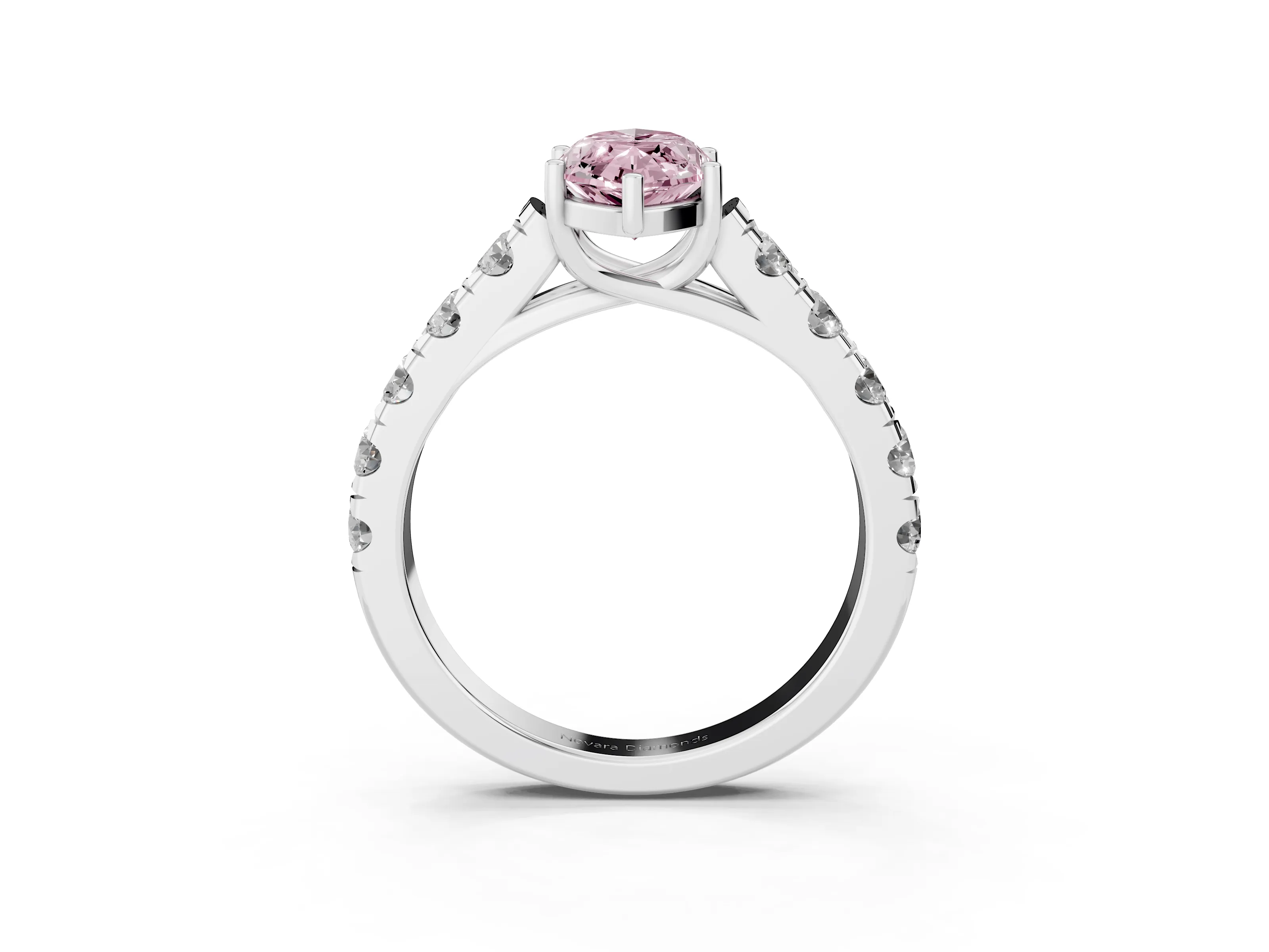 Fancy Pink Marquise Cut Diamond Solitaire Ring Set in White gold with Cut-Down Micro Pavé Band and Prong Setting