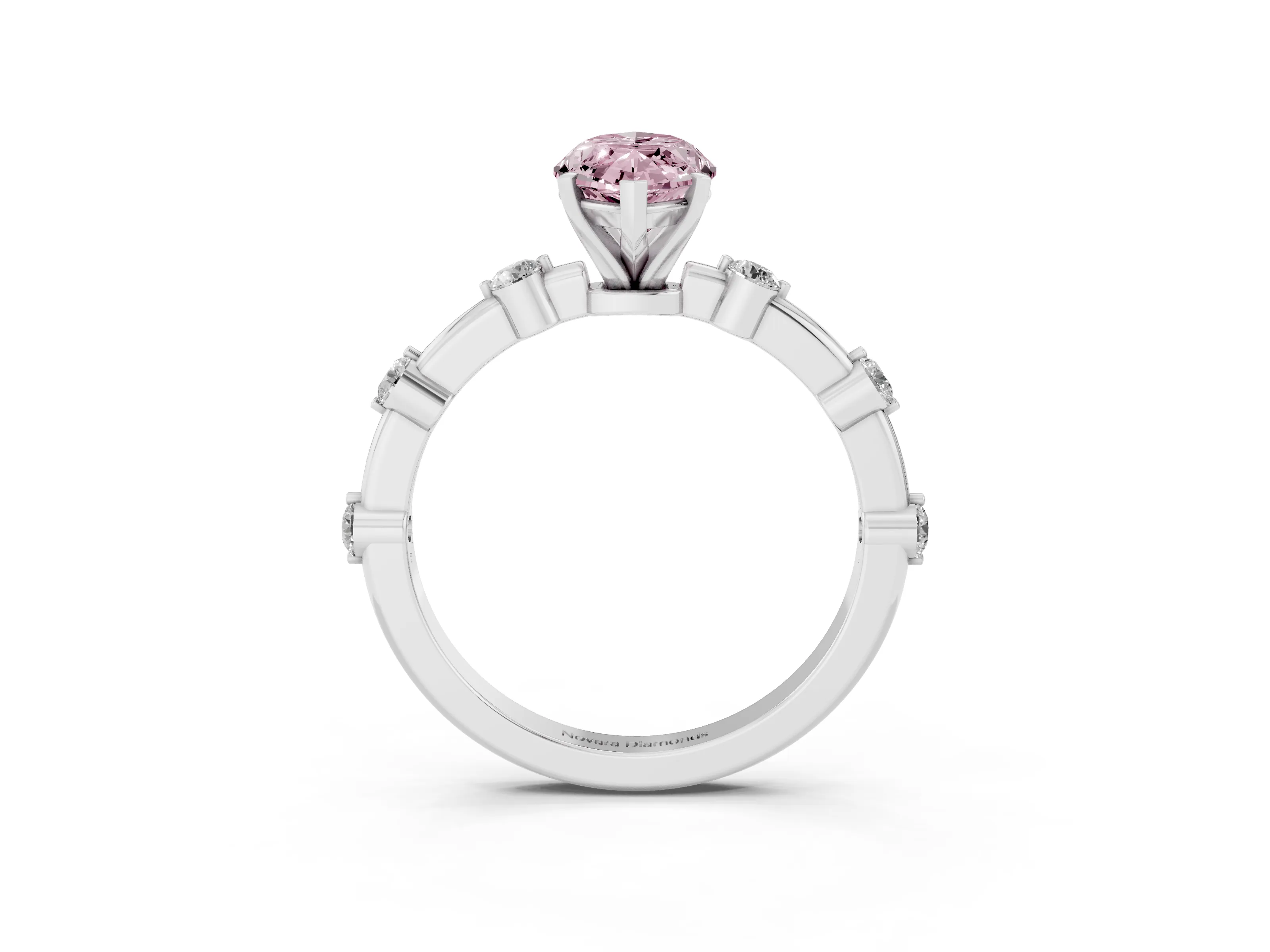 Fancy Pink Marquise Cut Diamond Solitaire Ring Set in White gold with Bezel Set Side Stones and Prong Setting
