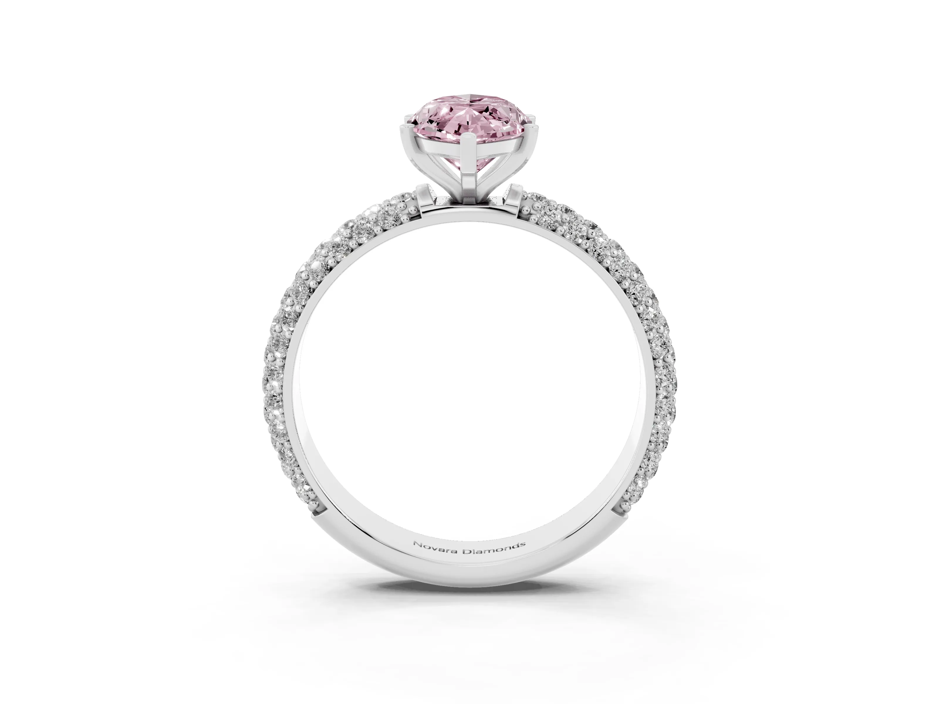 Fancy Pink Marquise Cut Diamond Solitaire Ring Set in Platinum with Prong Setting and Pavé-Set Band