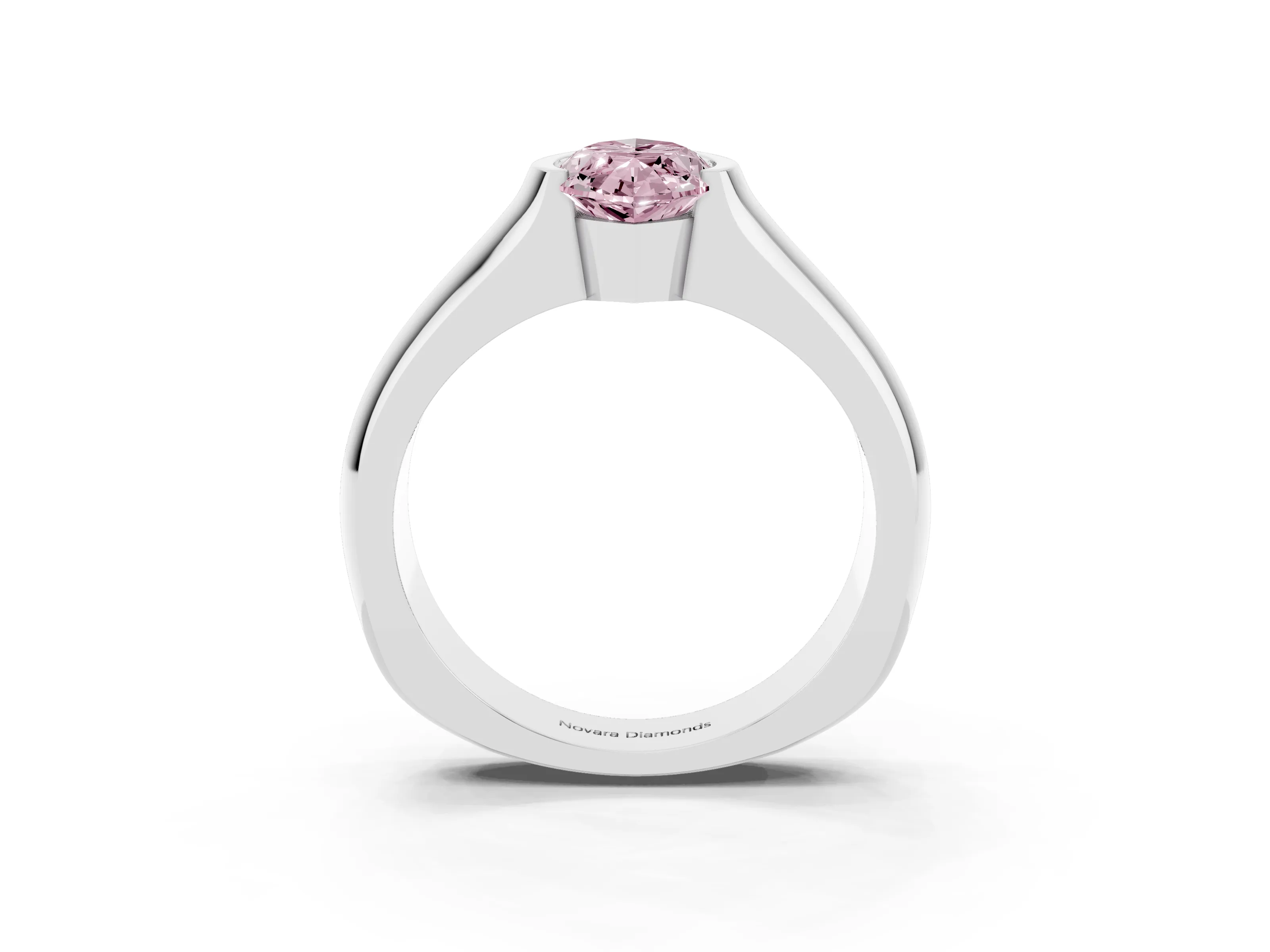 Fancy Pink Marquise Cut Diamond Bezel Solitaire Ring Set in White gold with Wide Band