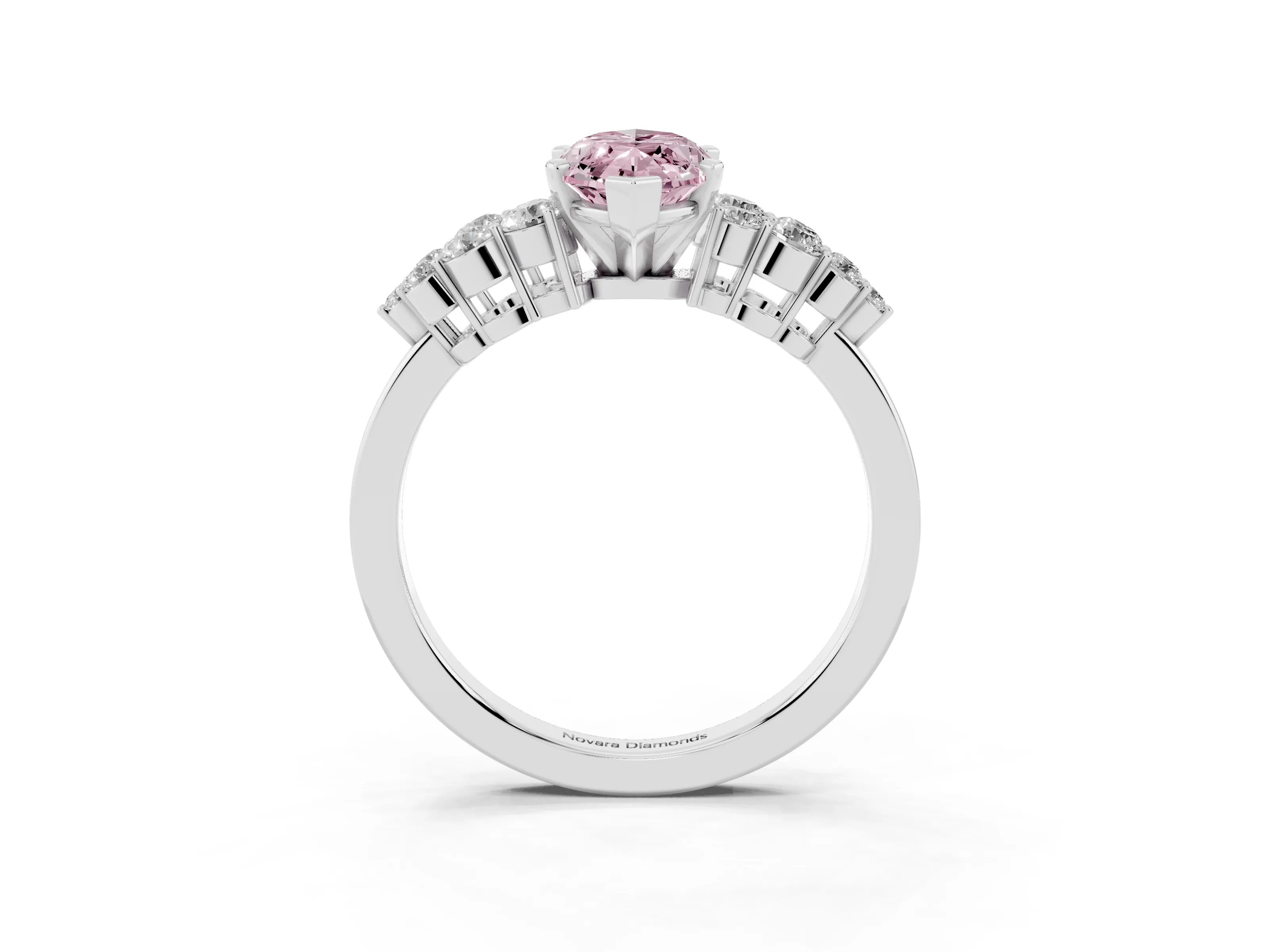 Fancy Pink Marquise Cut Diamond Cluster Engagement Ring Set in Silver with Pavé Band and Prong Setting