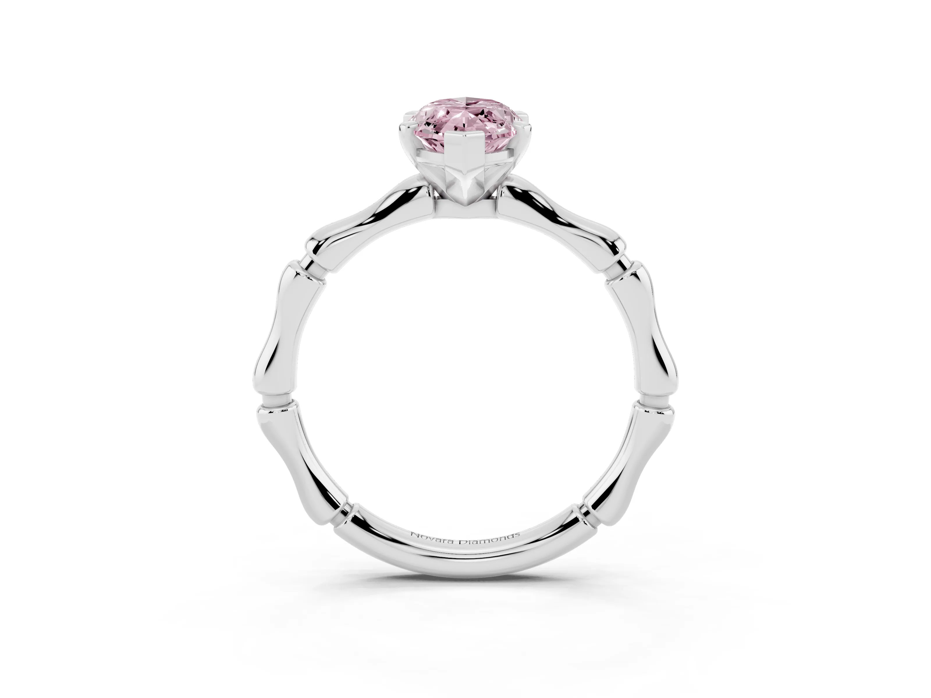 Fancy Pink Marquise Cut Diamond Solitaire Ring Set in Silver with Bamboo Band and Prong Setting