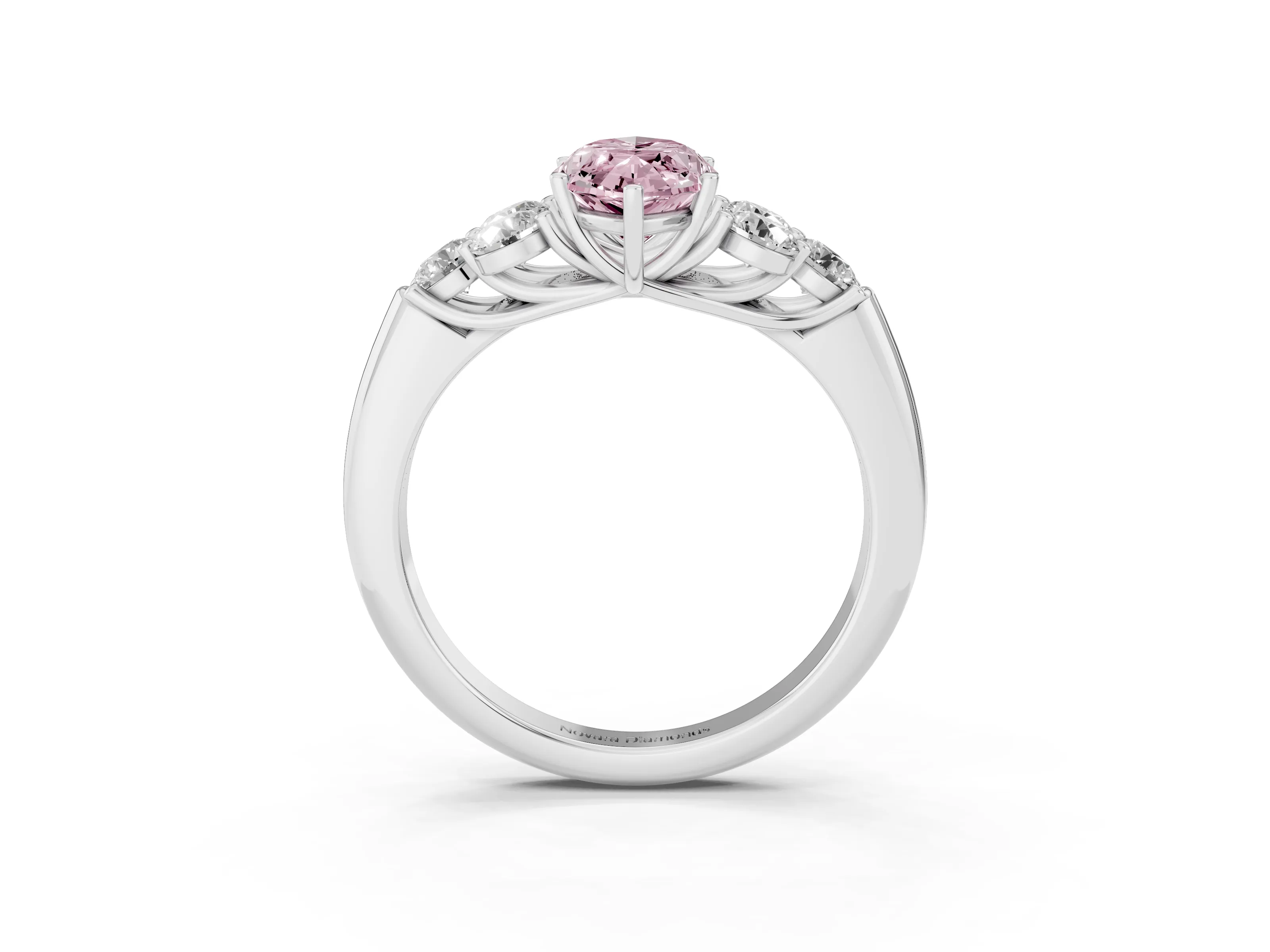 Fancy Pink Marquise Cut Diamond Cluster Ring Set in Platinum with Round Accent Stones and Prong Setting on a Plain Band