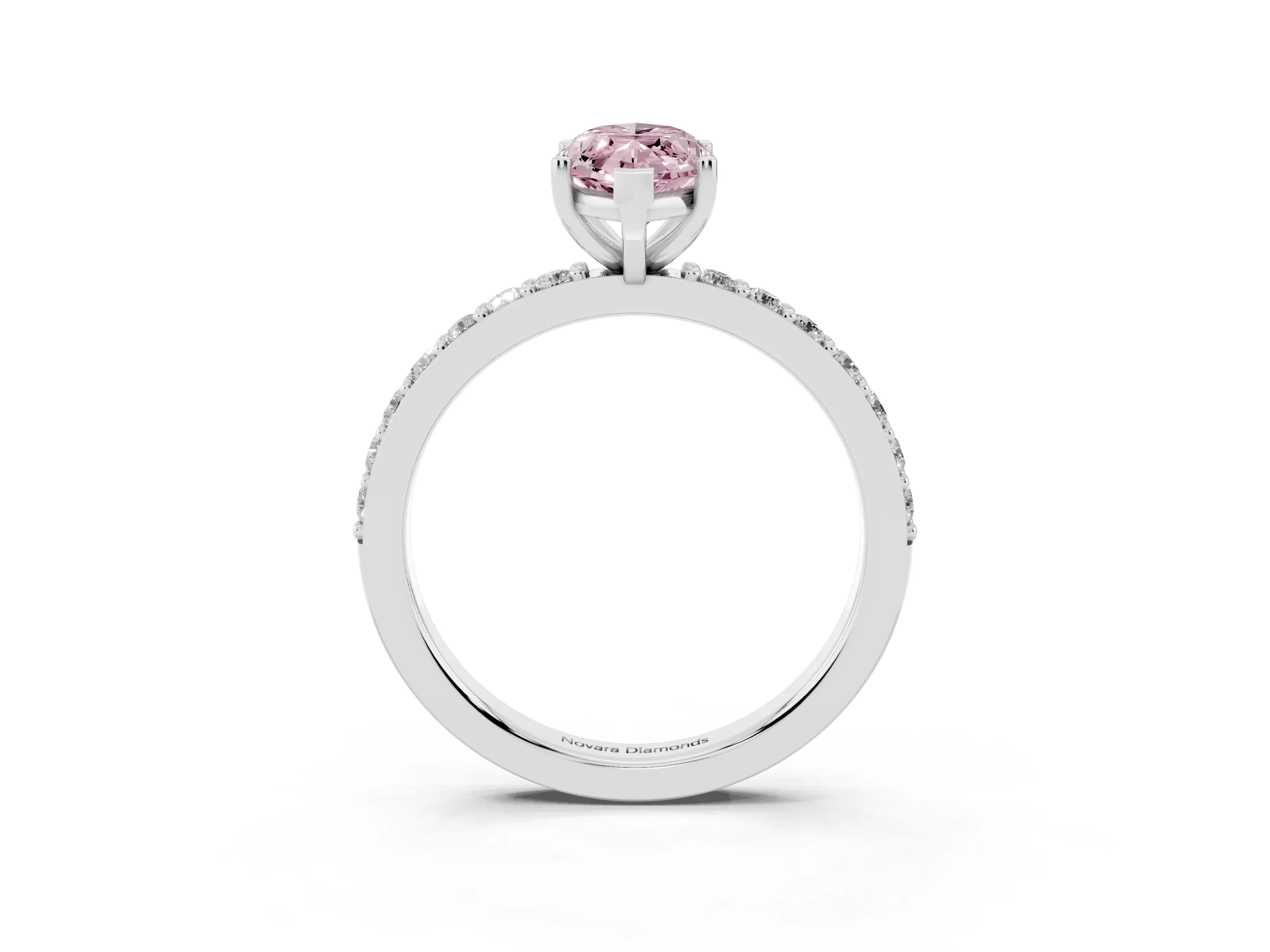 Fancy Pink Marquise Cut Diamond Solitaire Set in Silver with Round Pavé Band and Prong Setting