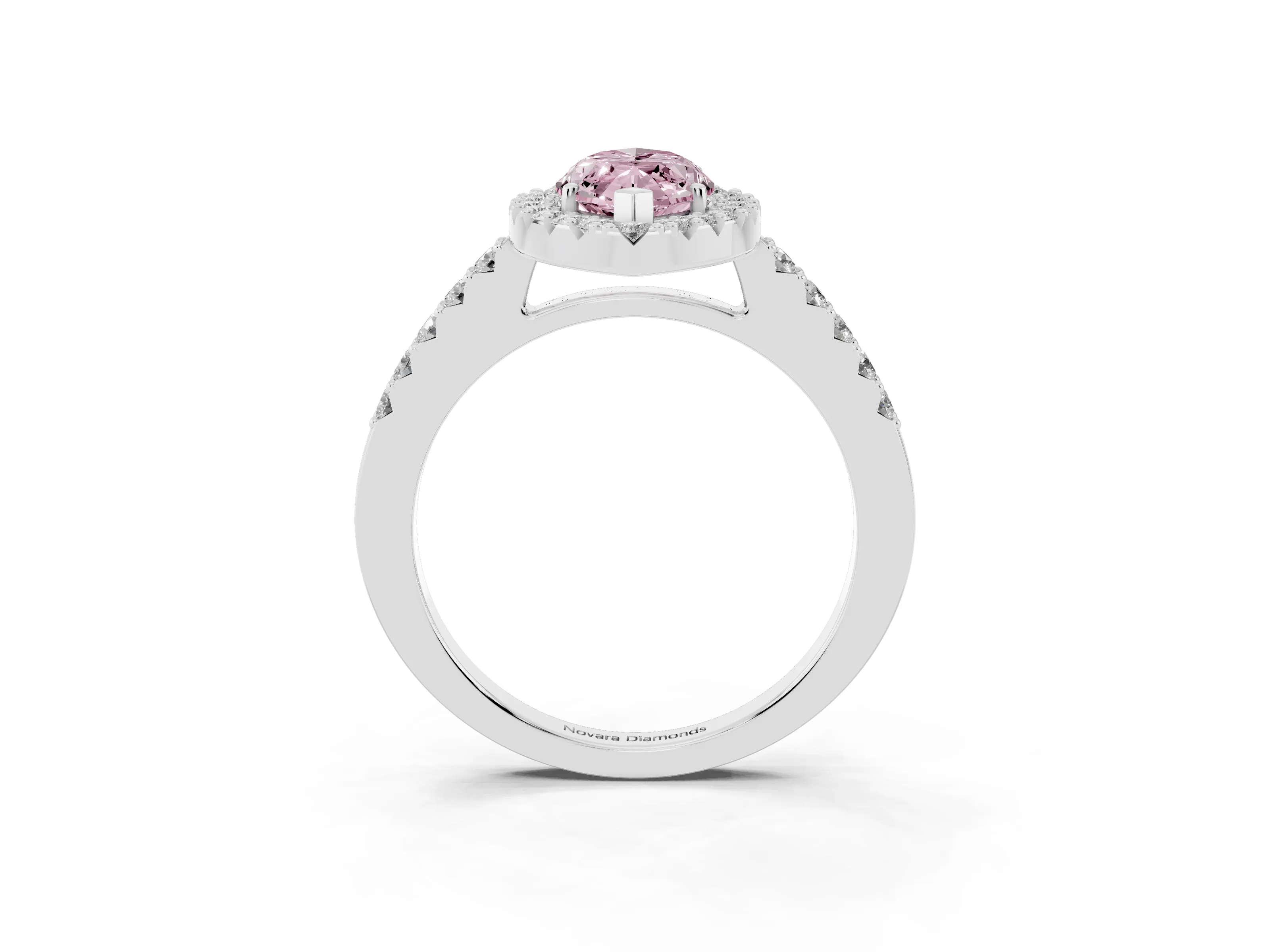 Fancy Pink Marquise Cut Diamond Halo Pavé Solitaire Ring Set in White gold with Prong-Set Center Stone