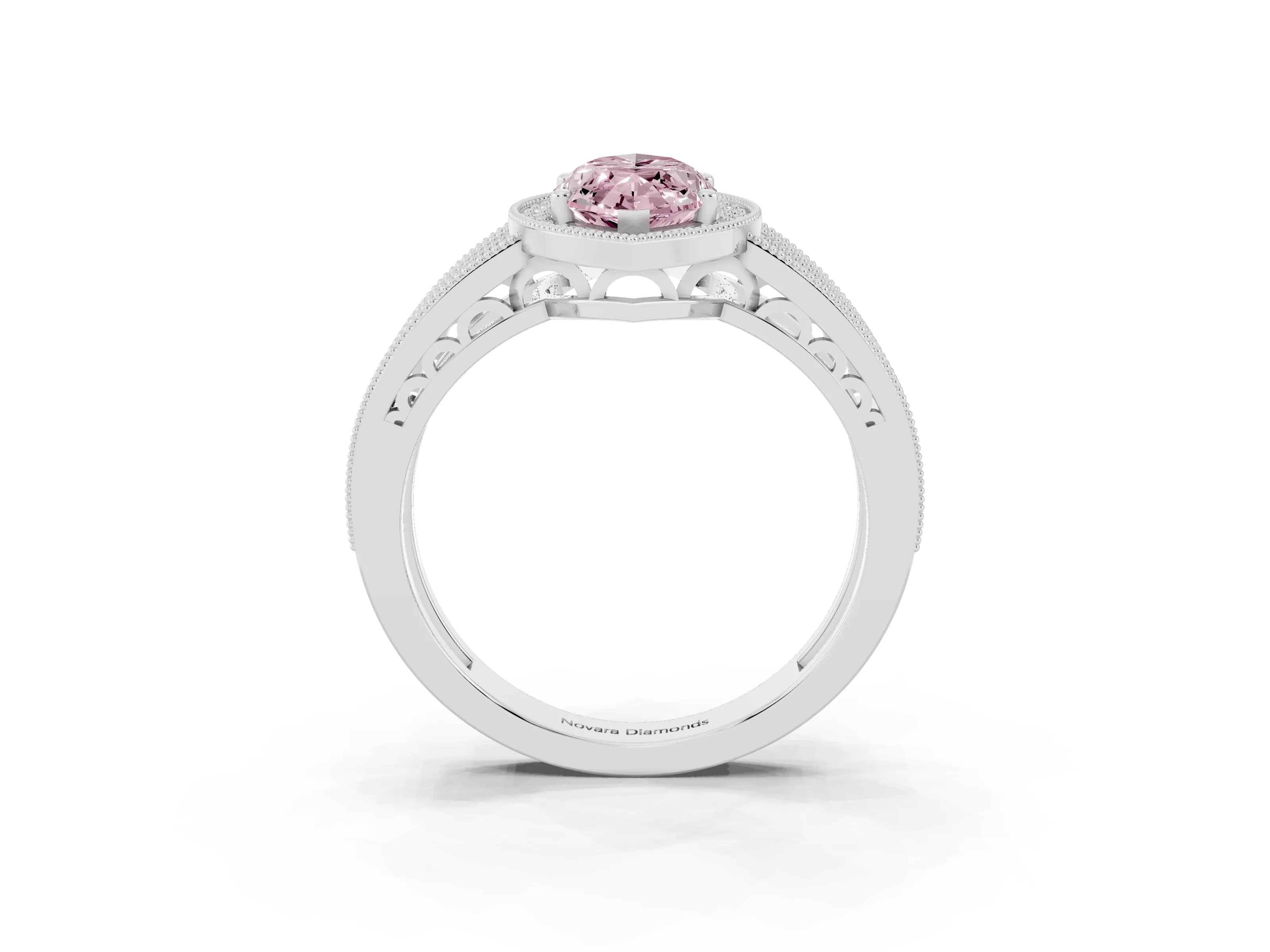 Fancy Pink Marquise Cut Diamond Halo Ring Set in Silver with Accent Split Shank and Prong Setting