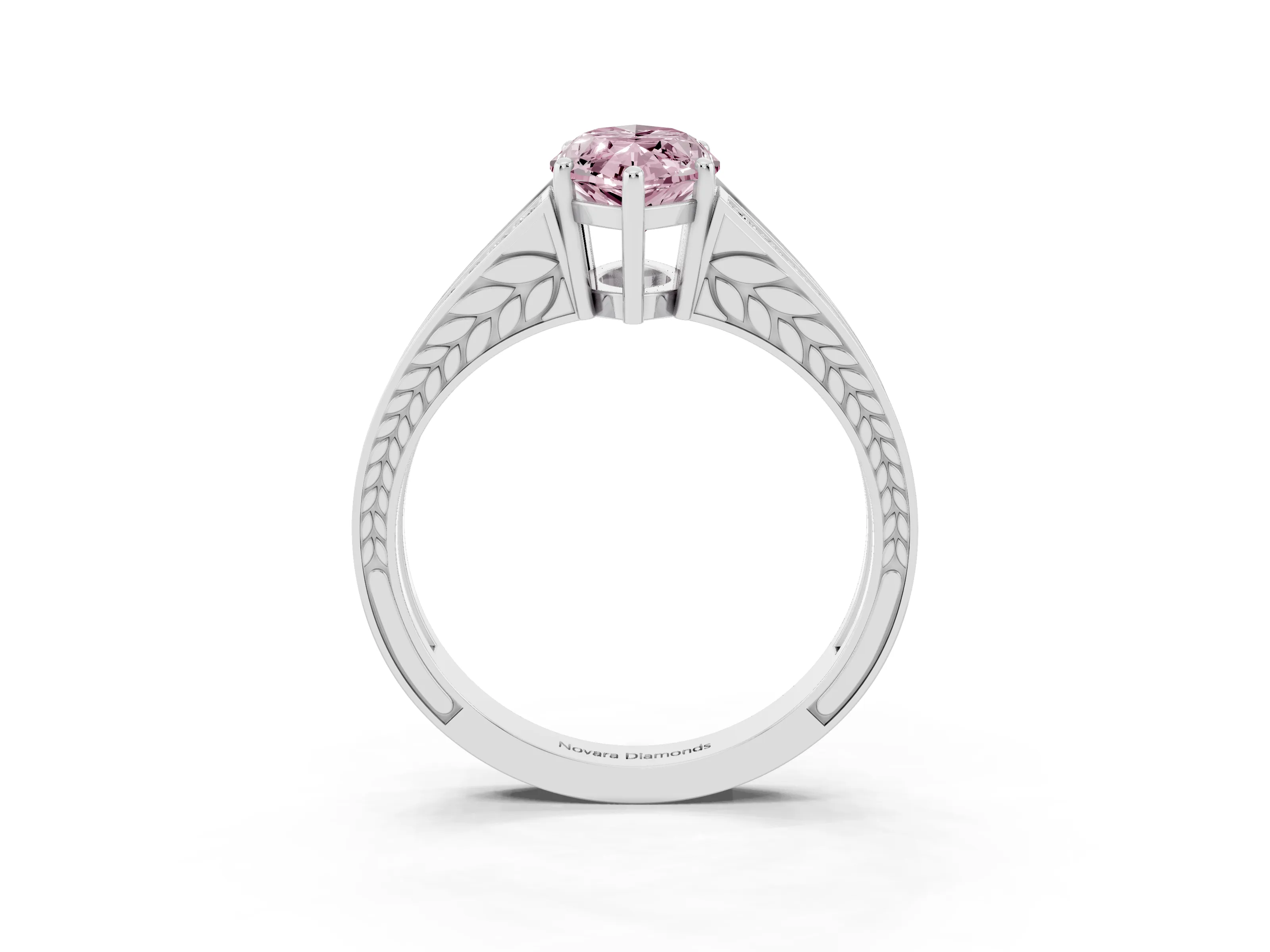 Fancy Pink Marquise Cut Diamond Split Shank Ring Set in Silver with Pavé Band and Prong Setting