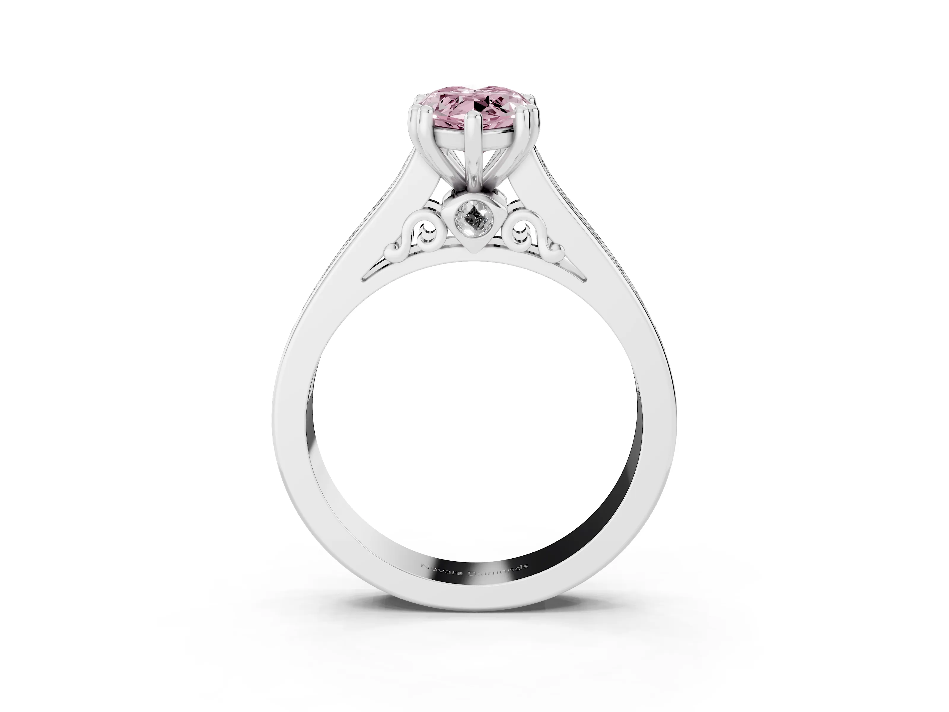Fancy Pink Marquise Cut Diamond Channel Set Solitaire Engagement Ring Set in Silver with Prong Setting