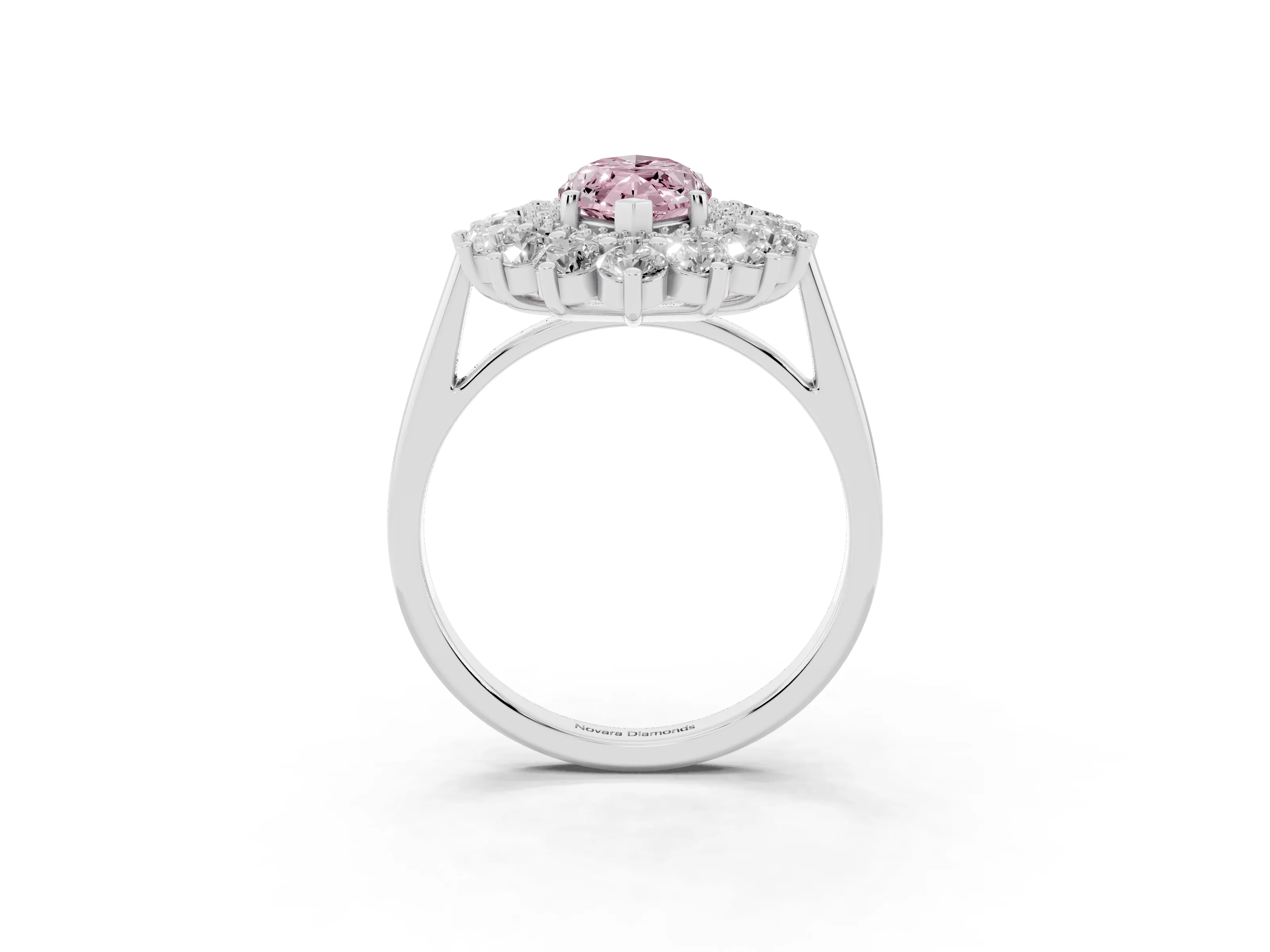 Fancy Pink Marquise Cut Diamond Floral Double Halo Ring Set in Silver with Round Petals