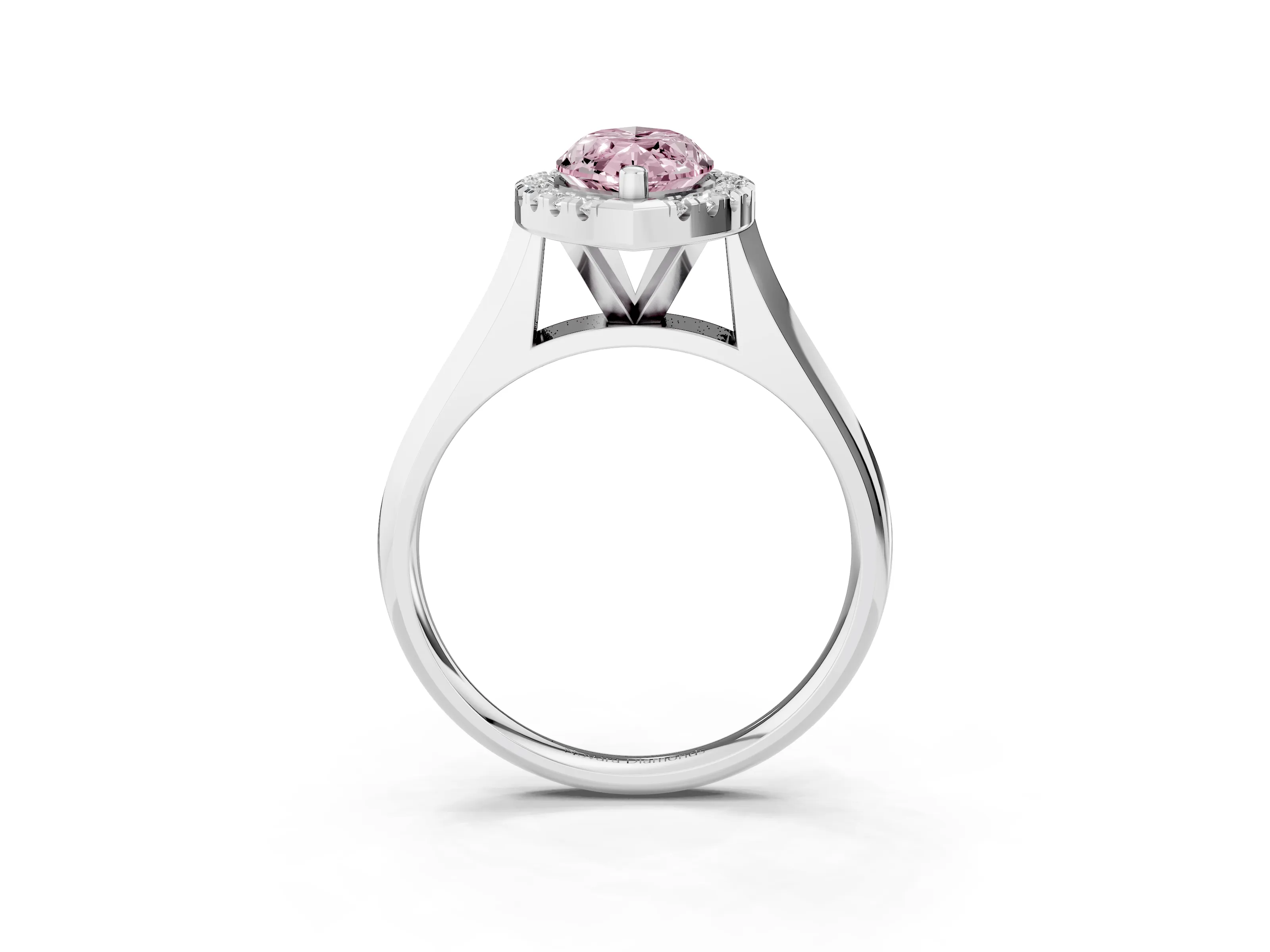 Fancy Pink Marquise Cut Diamond Halo Solitaire Engagement Ring Set in Platinum with Square Band and Prong Setting