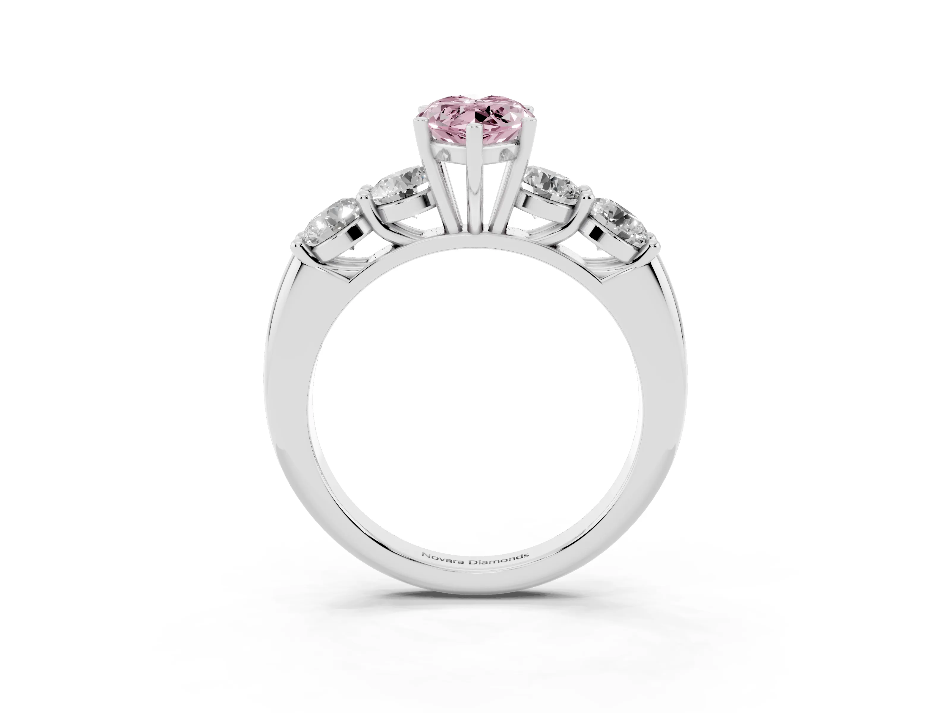 Fancy Pink Marquise Cut Diamond Five-Stone Prong Set Ring Set in White gold with Classic Band