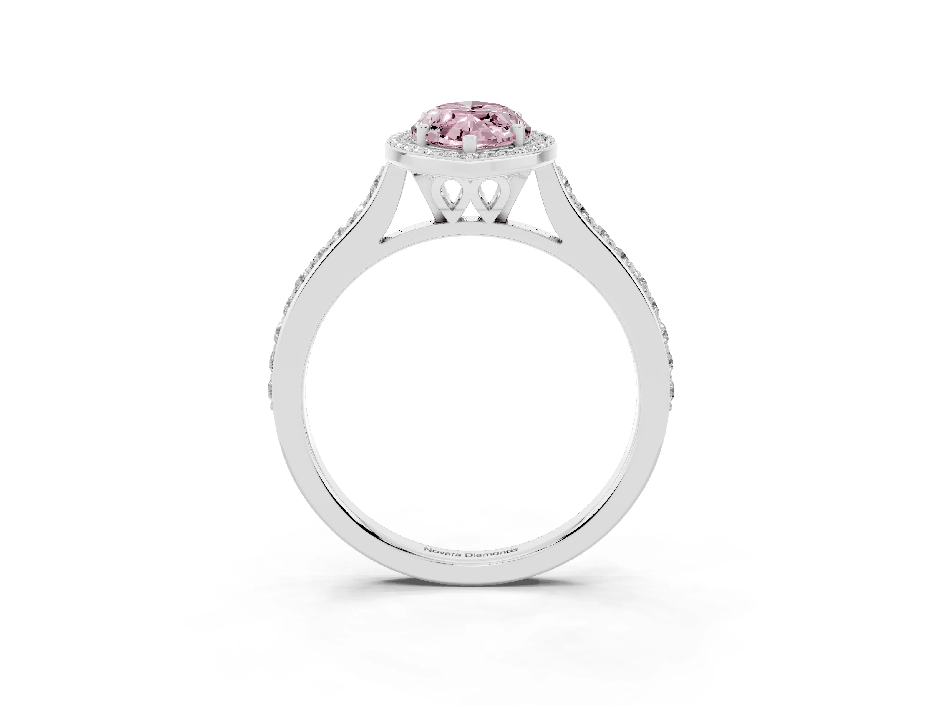 Fancy Pink Marquise Cut Diamond Halo Engagement Ring Set in Silver with Round Pavé Shoulders and Heart Gallery