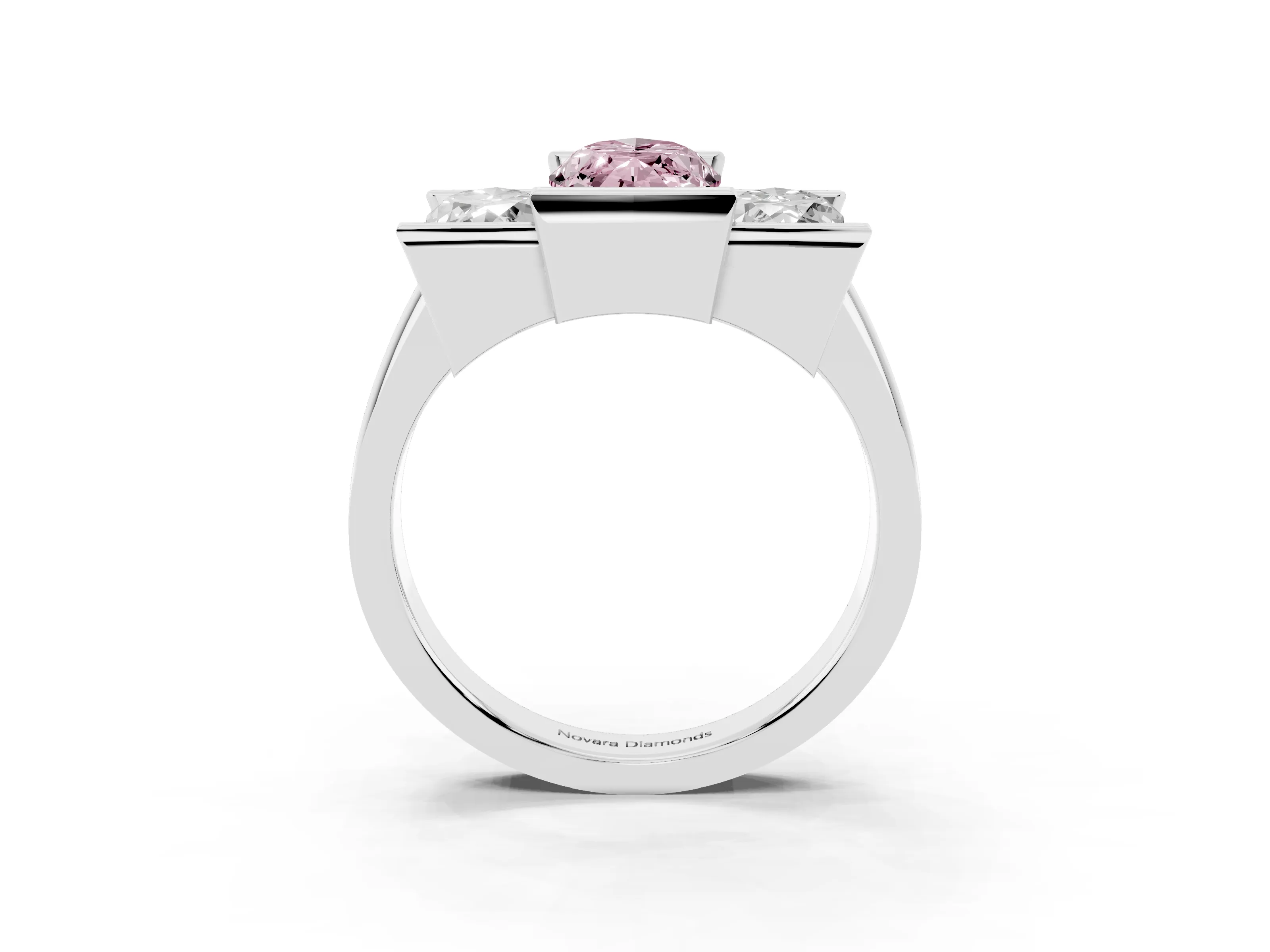 Fancy Pink Marquise Cut Diamond Three-Stone Channel Set Ring Set in White gold with Smooth Polished Band