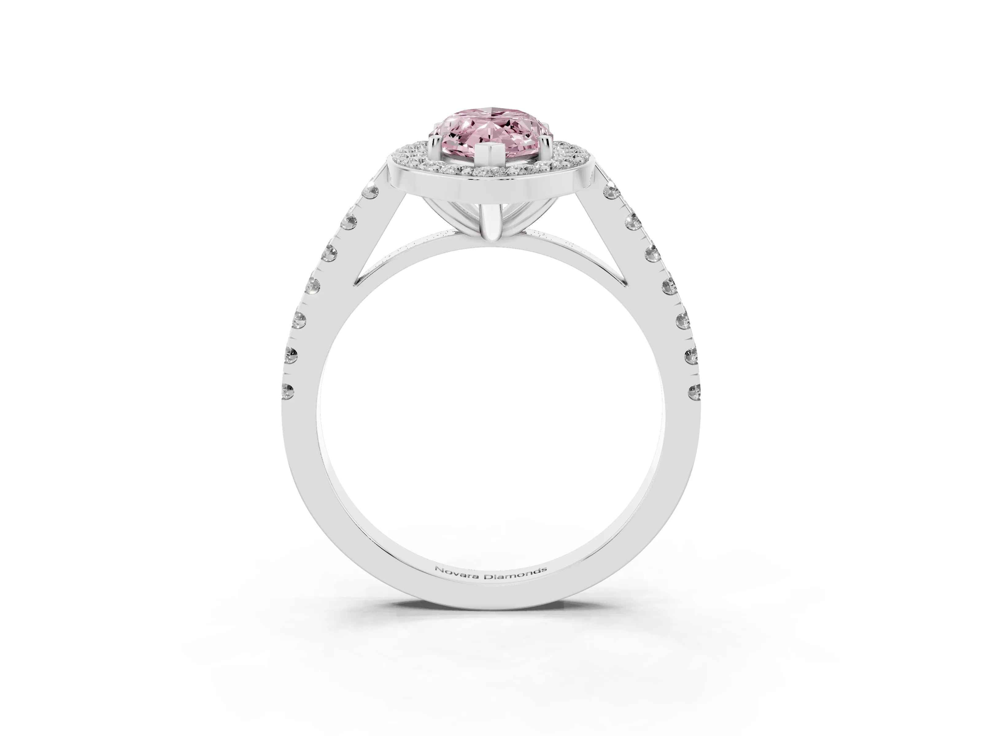 Fancy Pink Marquise Cut Diamond Halo Ring Set in Silver with Round Pavé Split Shank and Prong Setting