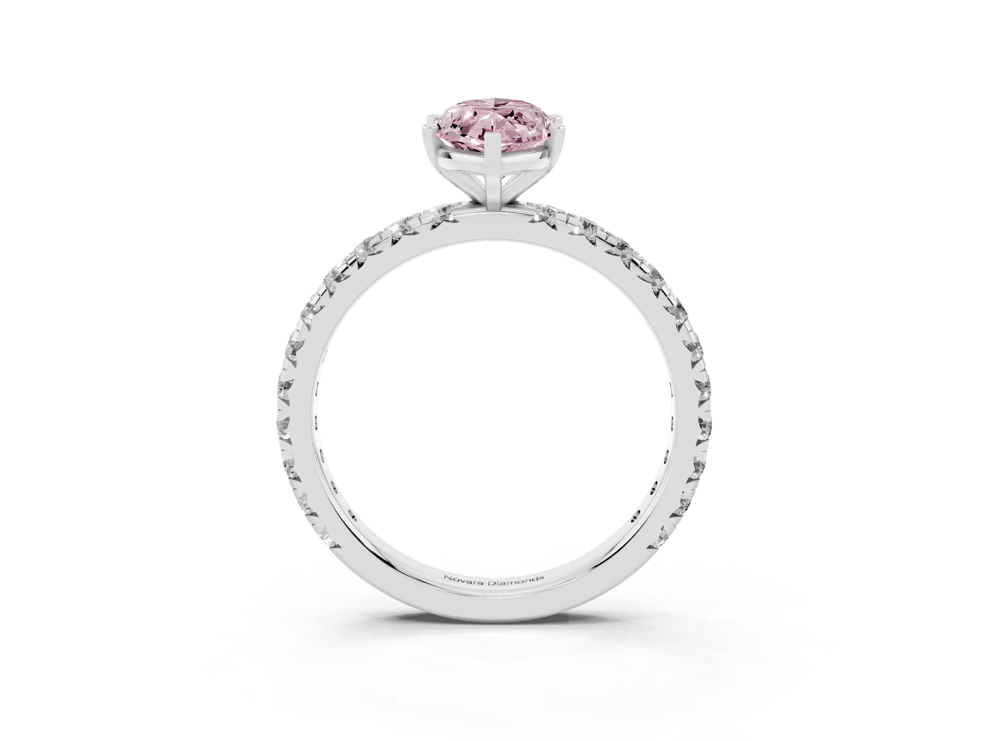 Fancy Pink Marquise Cut Diamond Pavé Solitaire Ring Set in Platinum with Round Band and Prong Setting