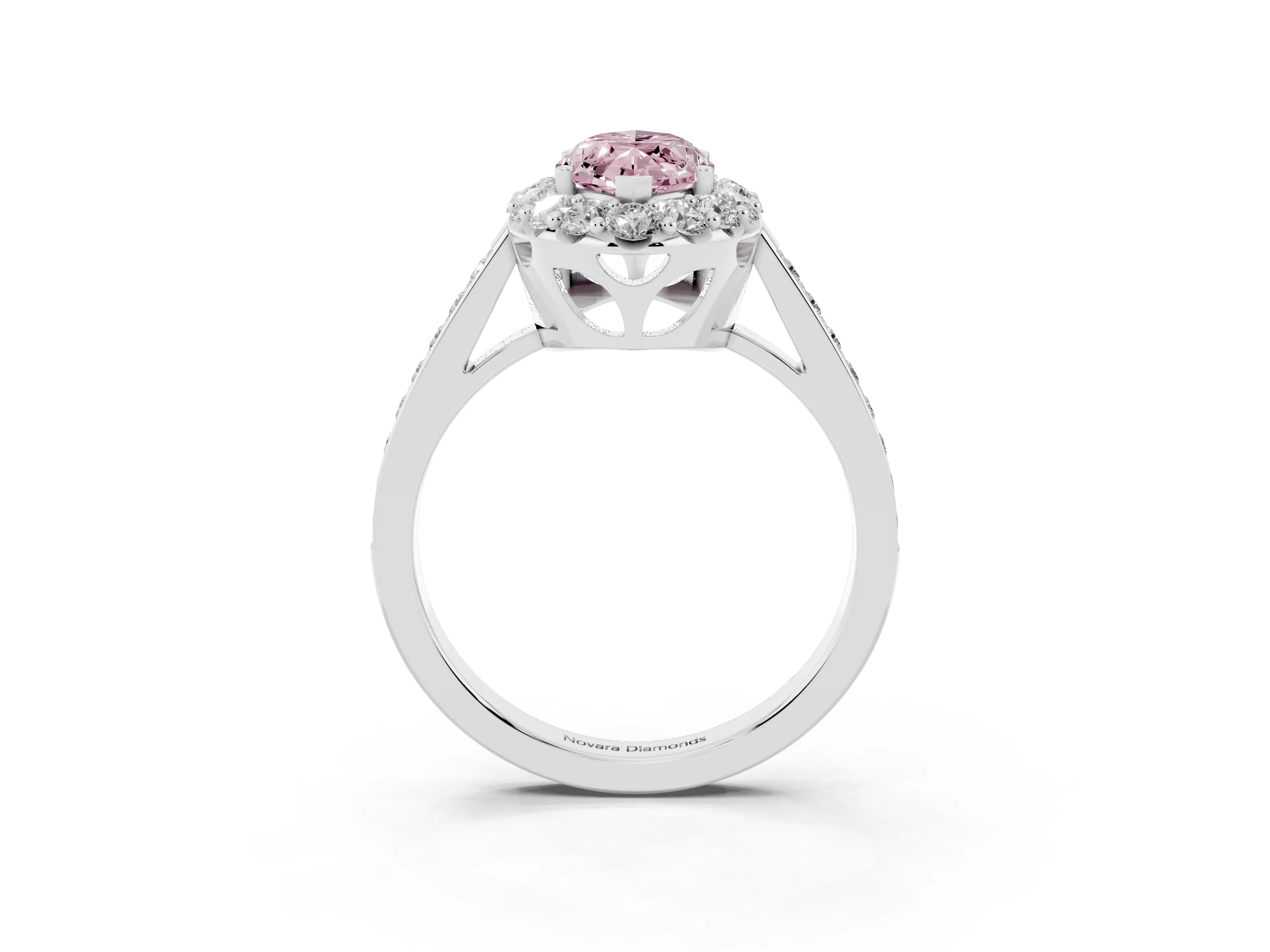 Fancy Pink Marquise Cut Diamond Floral Halo Ring Set in Silver with Pavé Band and Prong Setting
