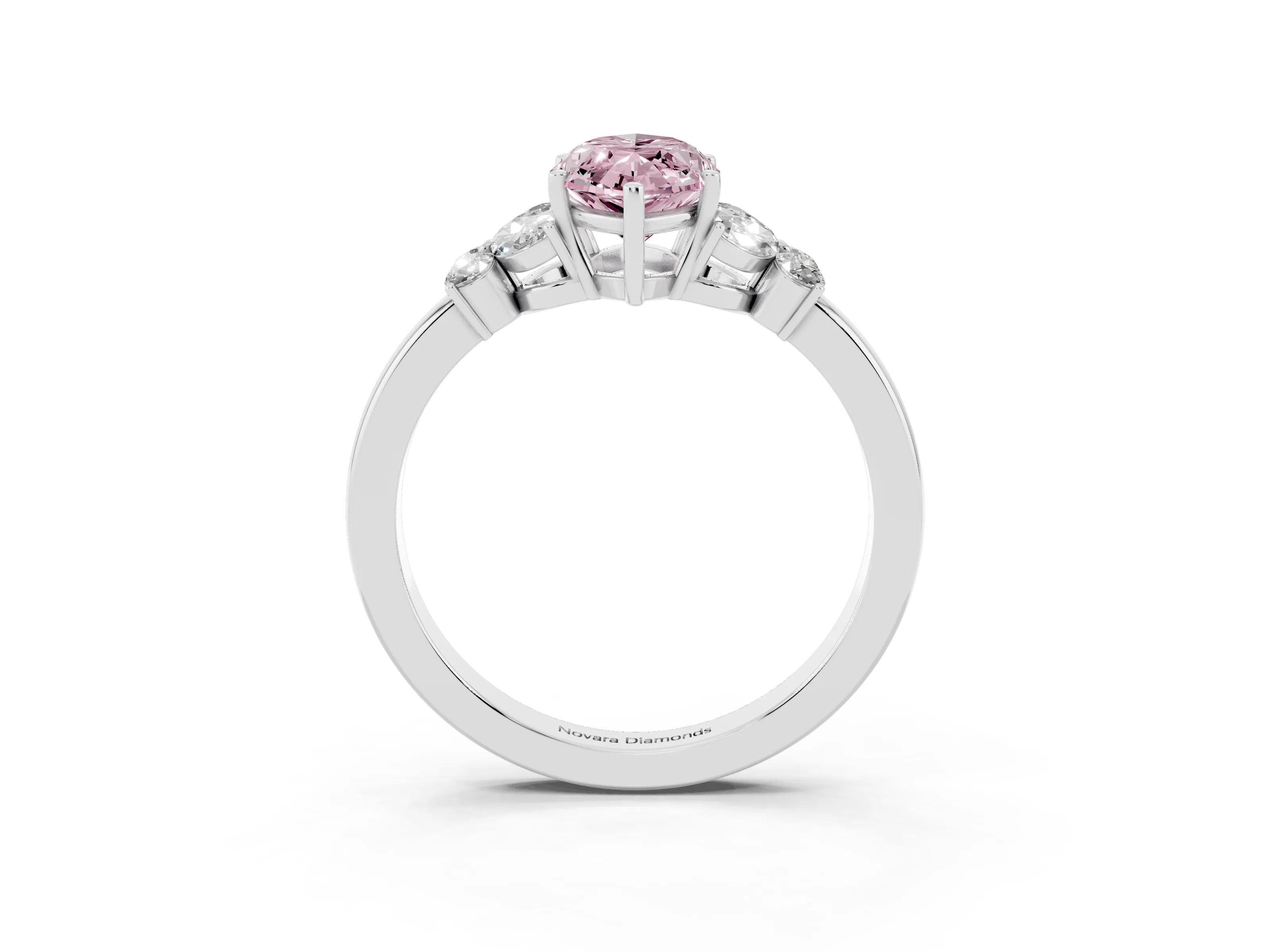 Fancy Pink Marquise Cut Diamond Solitaire Floral Ring Set in Platinum with Marquise Petals and Prong Setting