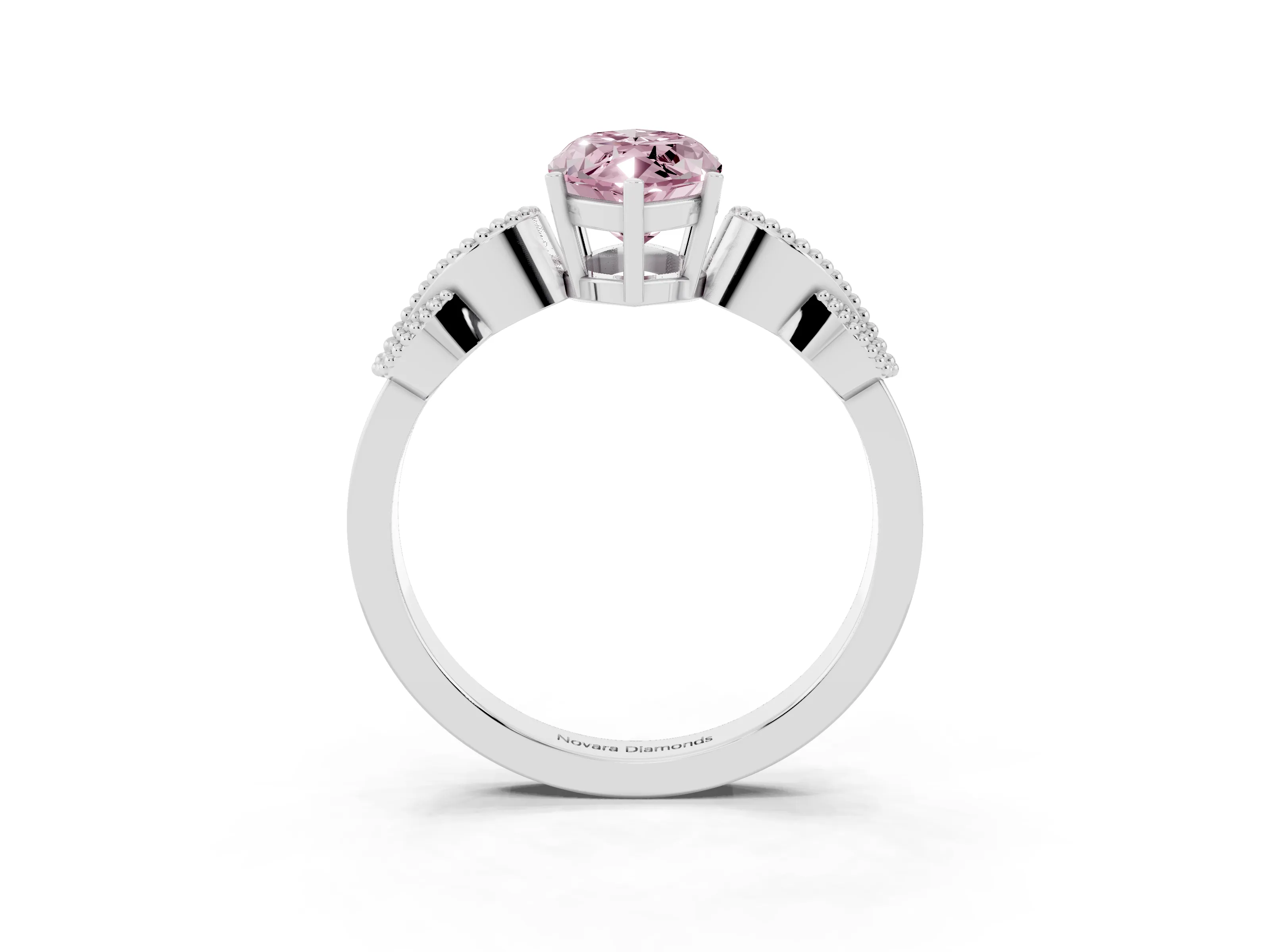 Fancy Pink Marquise Cut Diamond Milgrain Leaf Band Solitaire Ring Set in White gold with Accent Stones and Prong Setting
