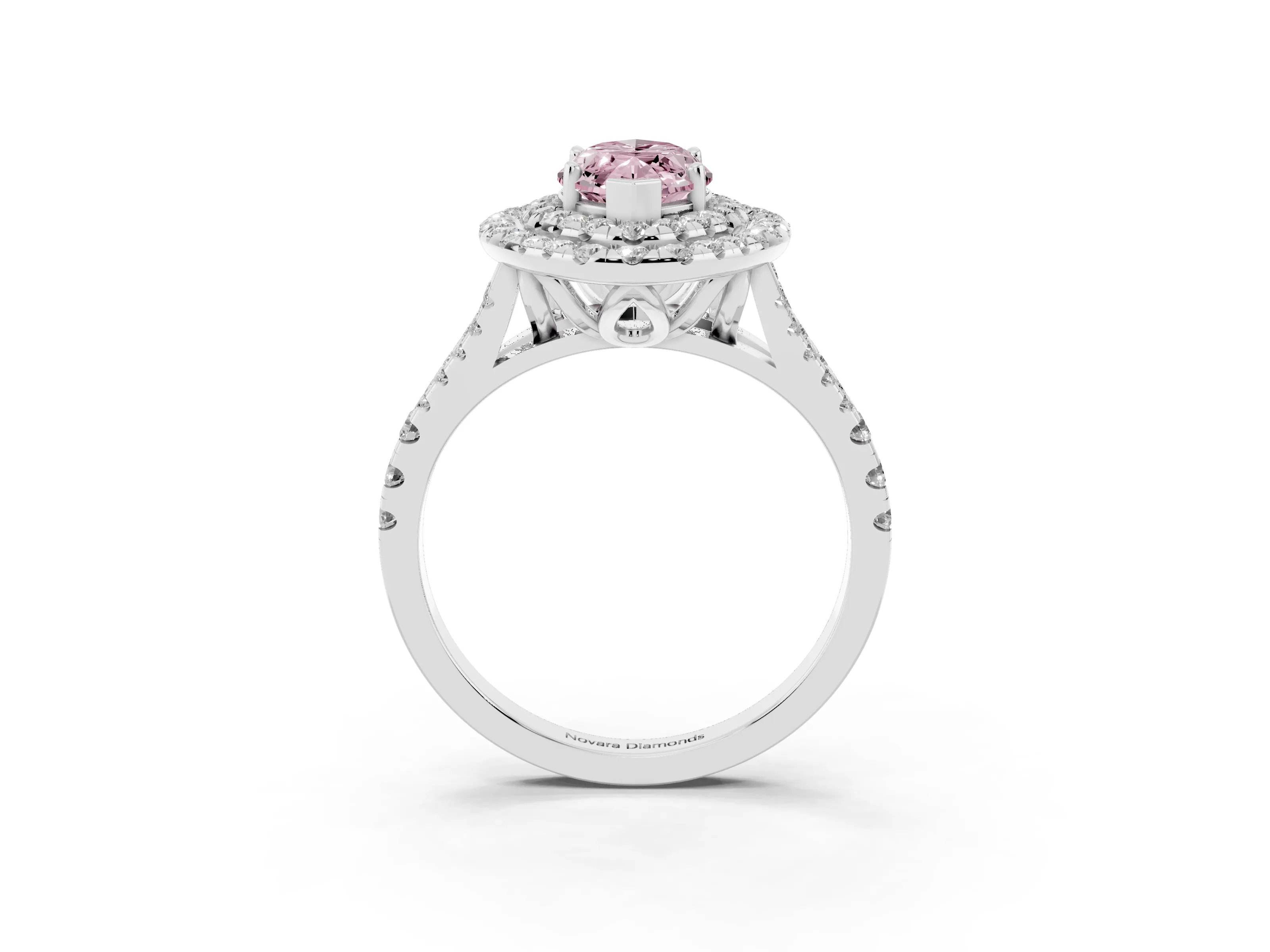 Fancy Pink Marquise Cut Diamond Double Halo Ring Set in Silver with Pavé Split Shank and Prong Setting