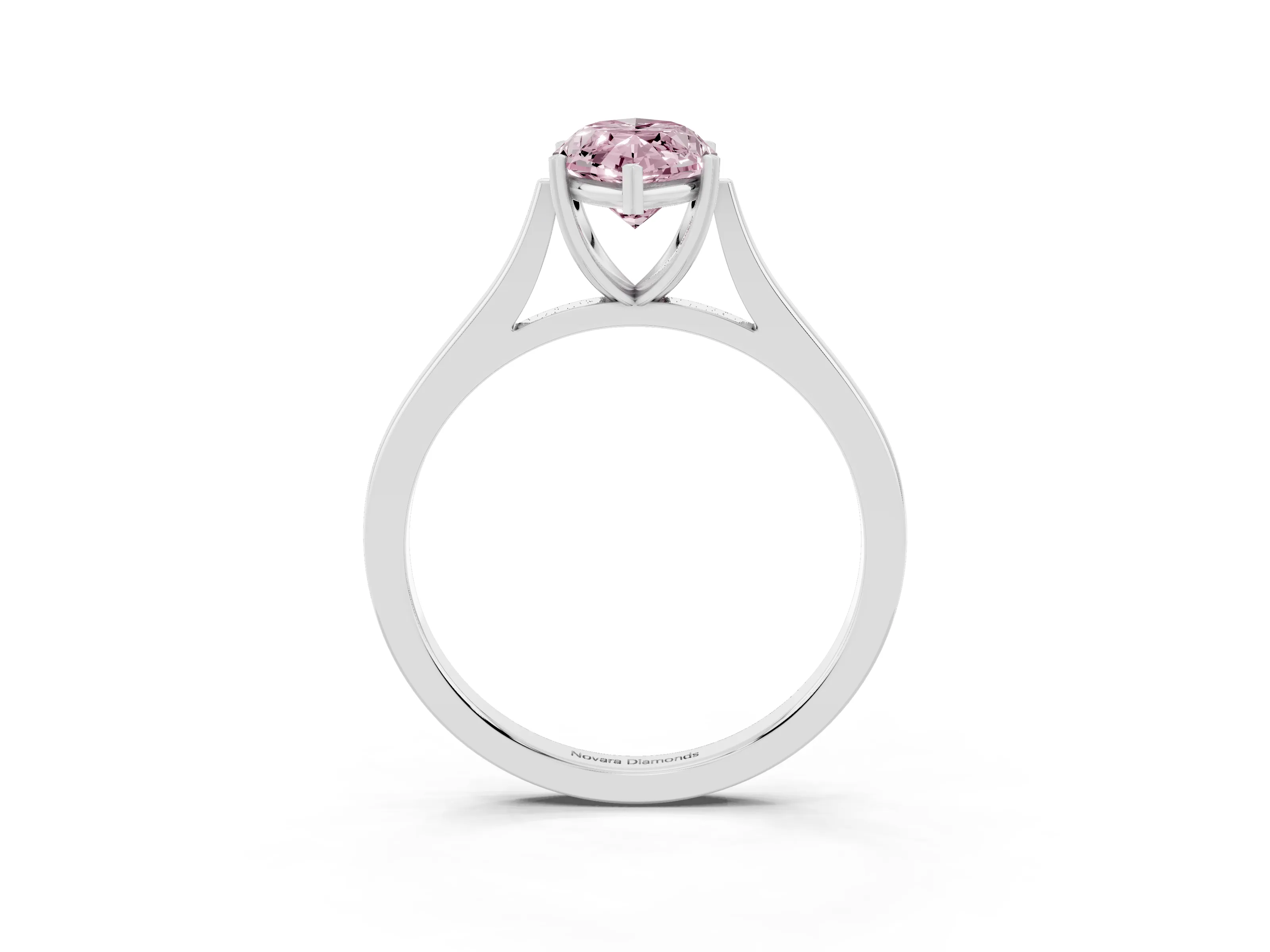 Fancy Pink Marquise Cut Diamond Solitaire Heart Prong Engagement Ring Set in Silver with Tapered Band