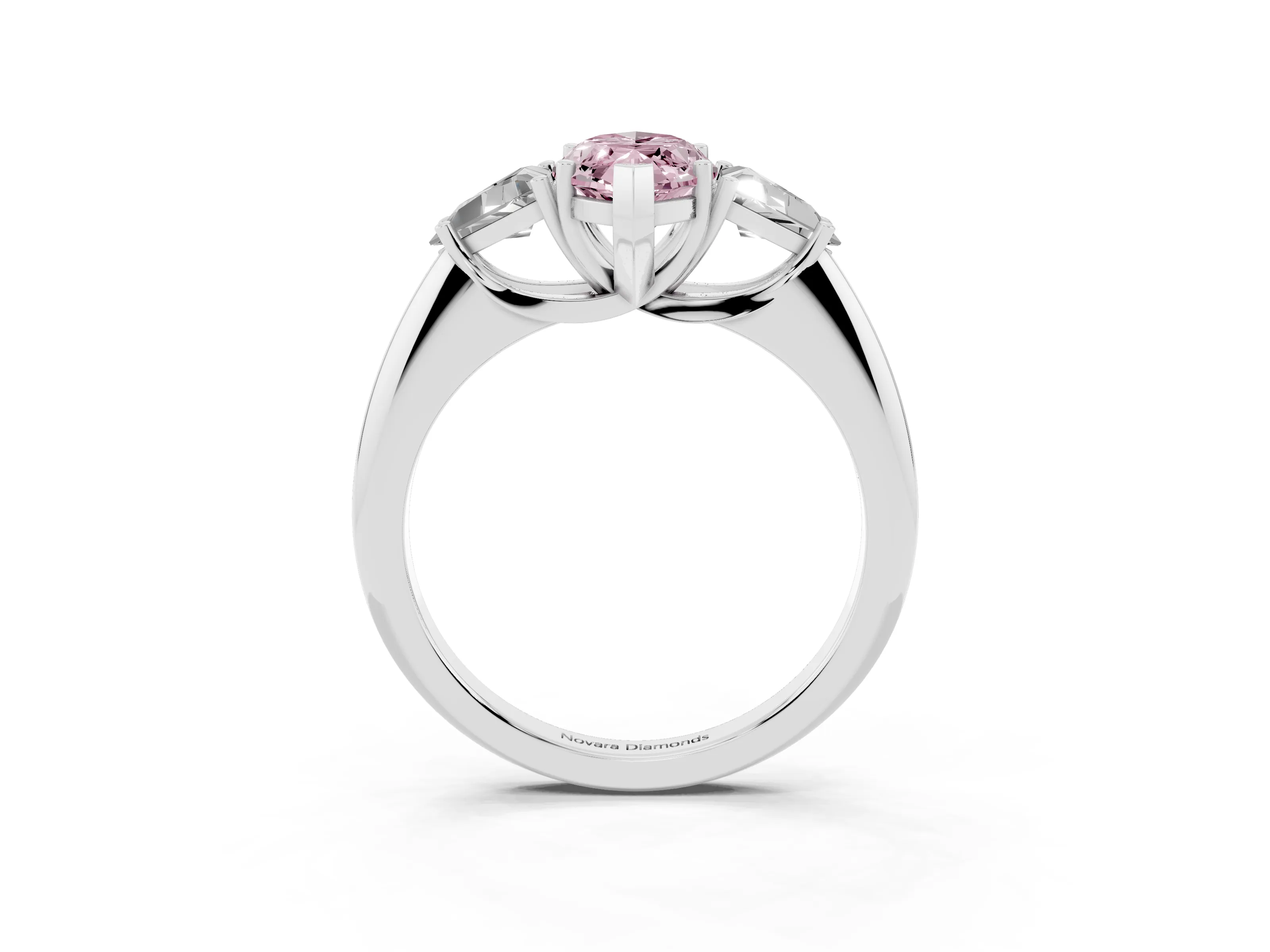 Fancy Pink Marquise Cut Diamond Three-Stone Engagement Ring Set in White gold with Trillion Side Stones