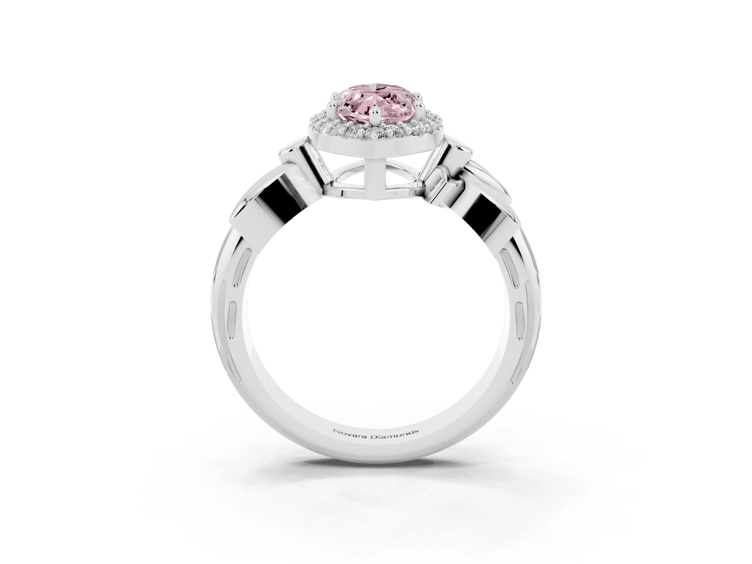 Fancy Pink Marquise Cut Diamond Halo Floral Band Ring Set in Platinum with Prong Setting