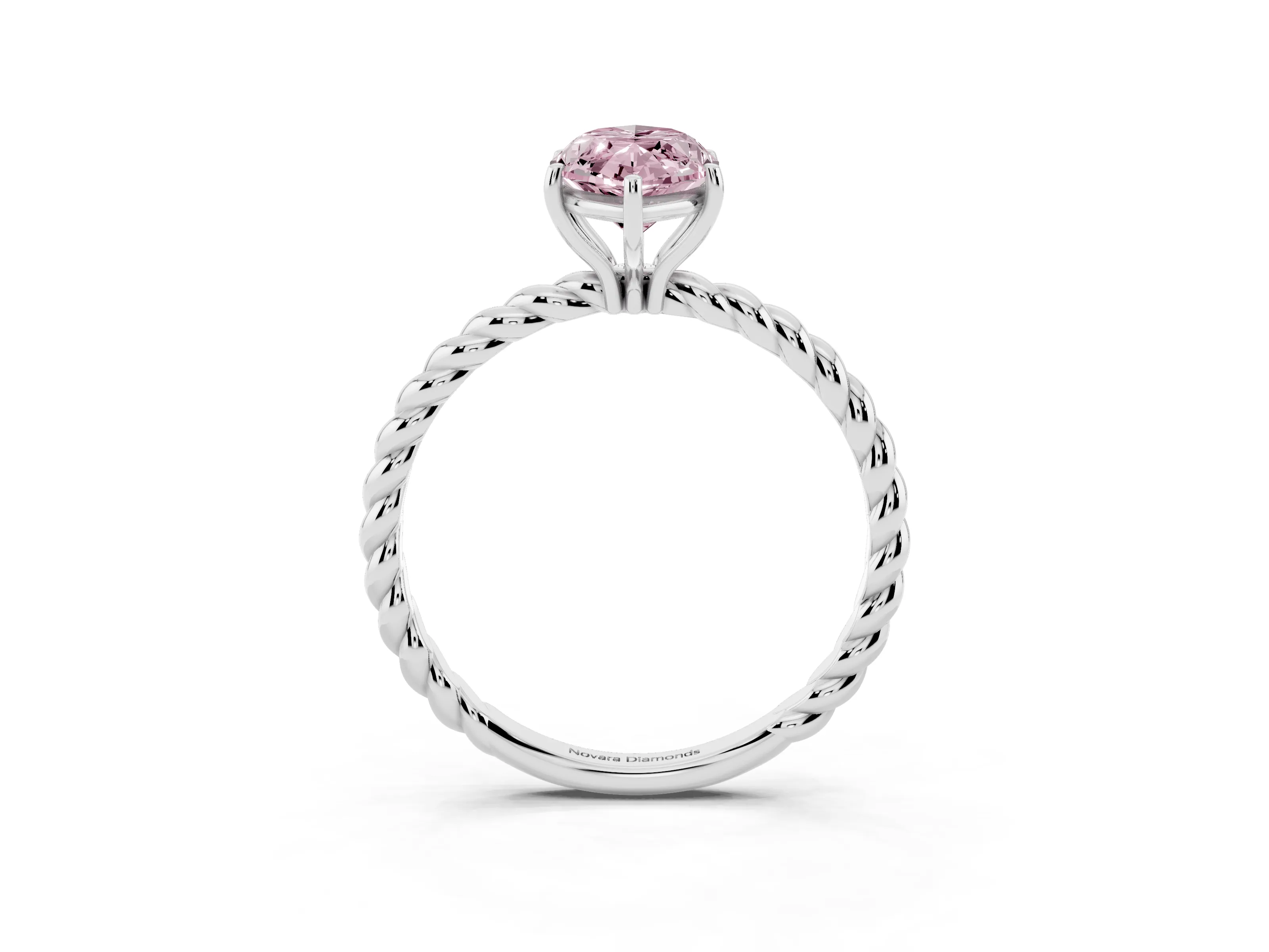 Fancy Pink Marquise Cut Diamond Solitaire Ring Set in Silver with Twist Band and Prong Setting