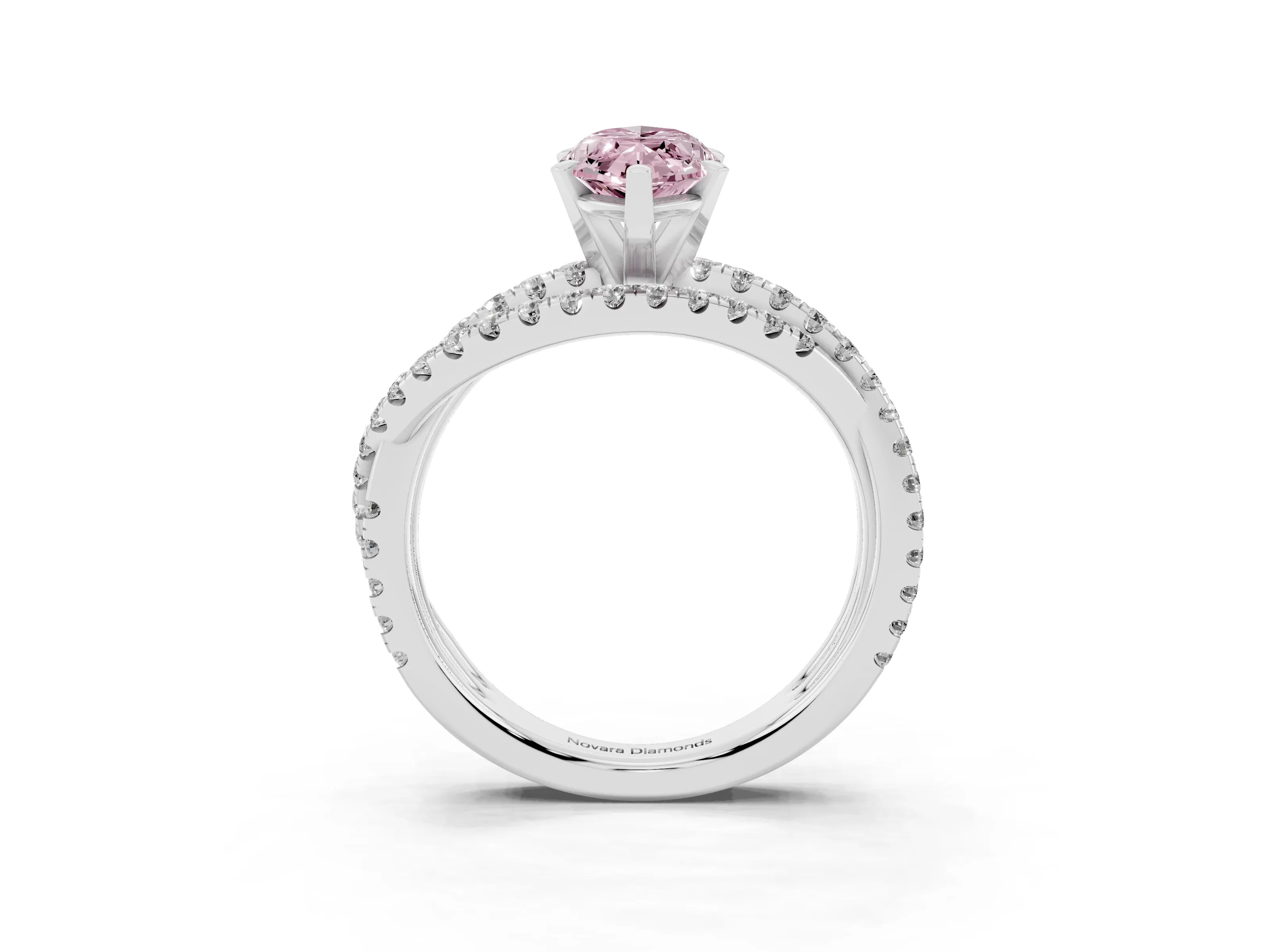Fancy Pink Marquise Cut Diamond Solitaire Twist Band Ring Set in Silver with Pavé Setting and Prong Head
