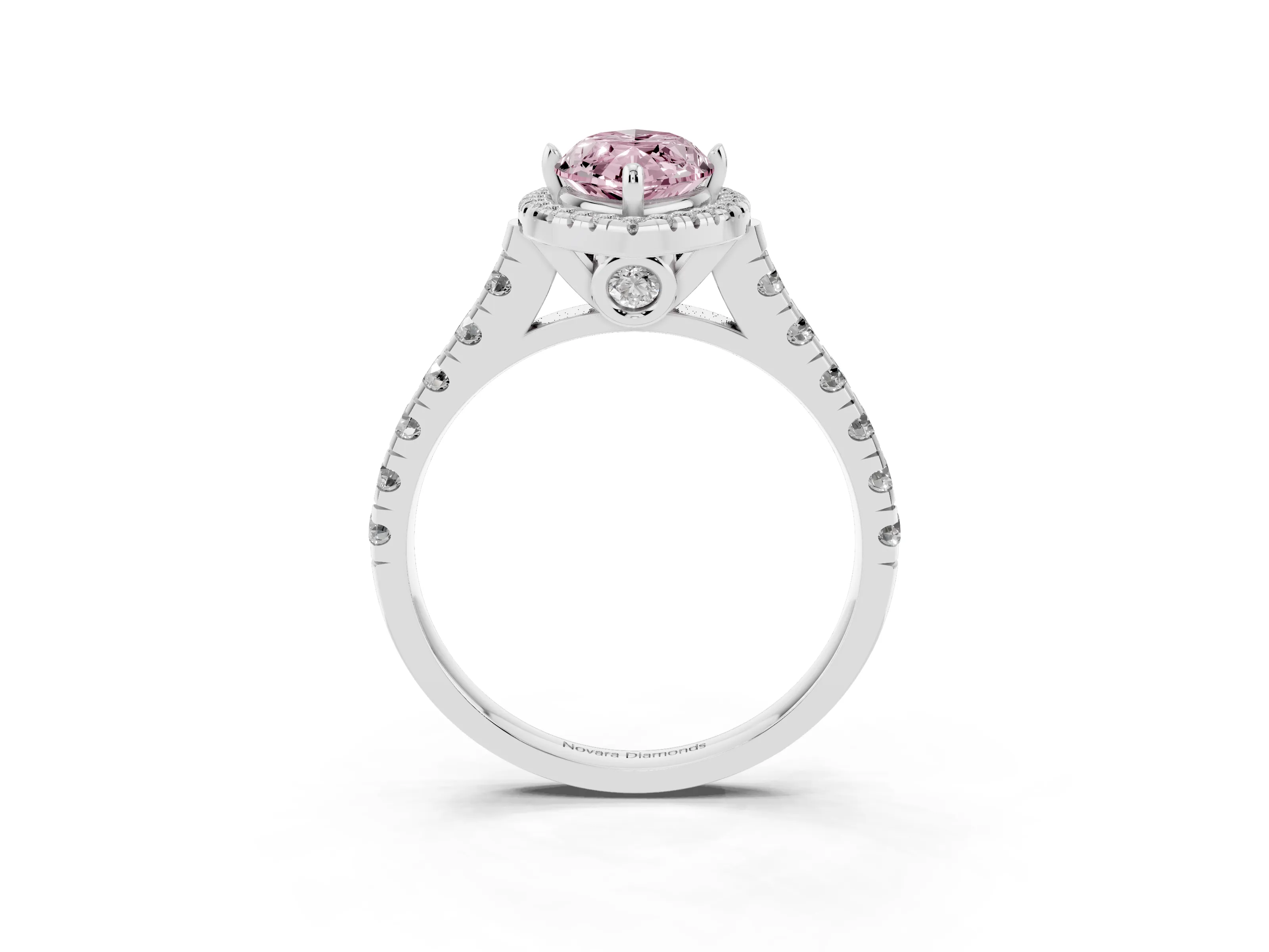 Fancy Pink Marquise Cut Diamond Halo Engagement Ring Set in Platinum with Pavé Band and Prong-Set Center