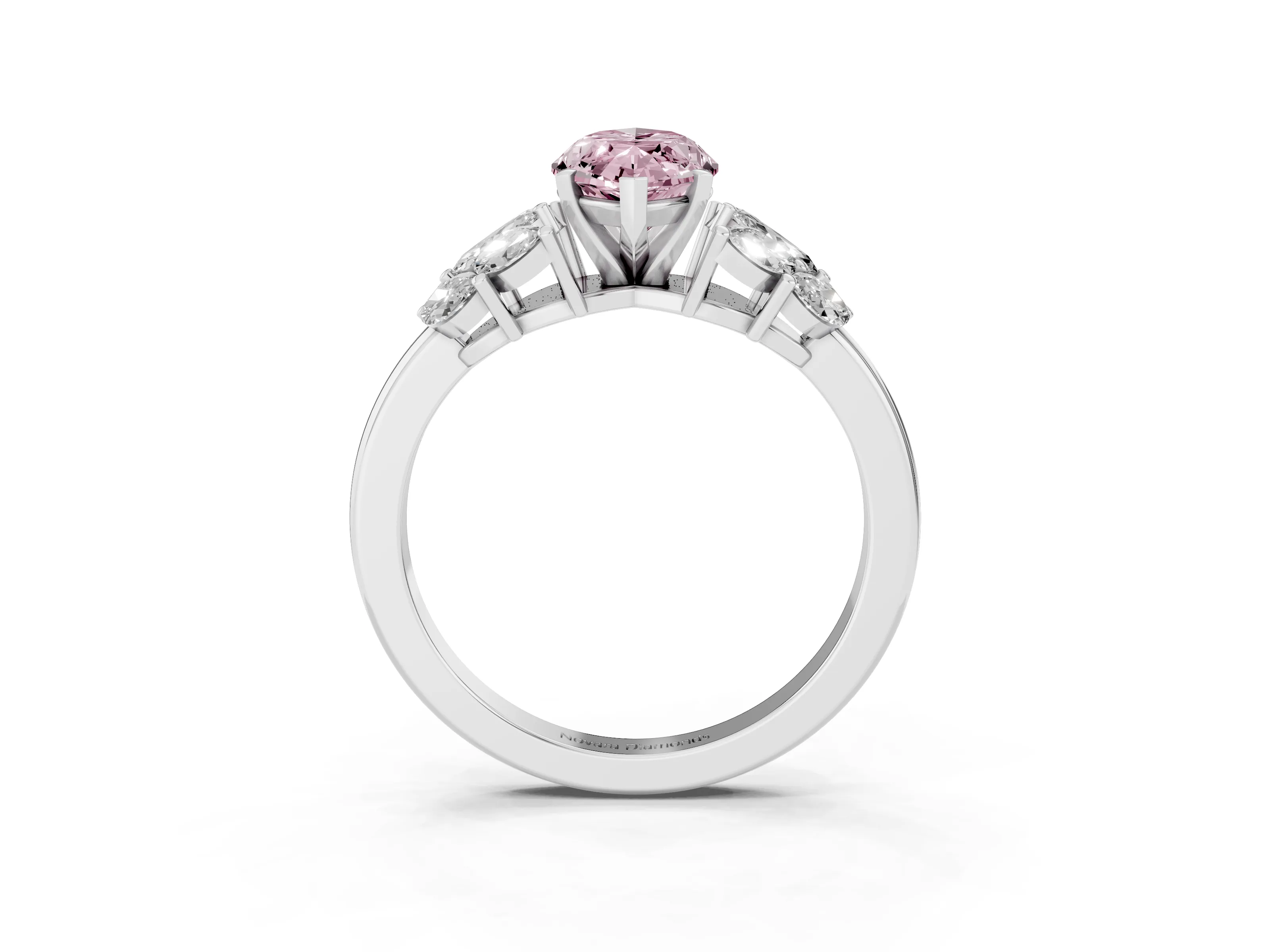 Fancy Pink Marquise Cut Diamond Cluster Leaf Design Ring Set in Platinum with Prong Setting
