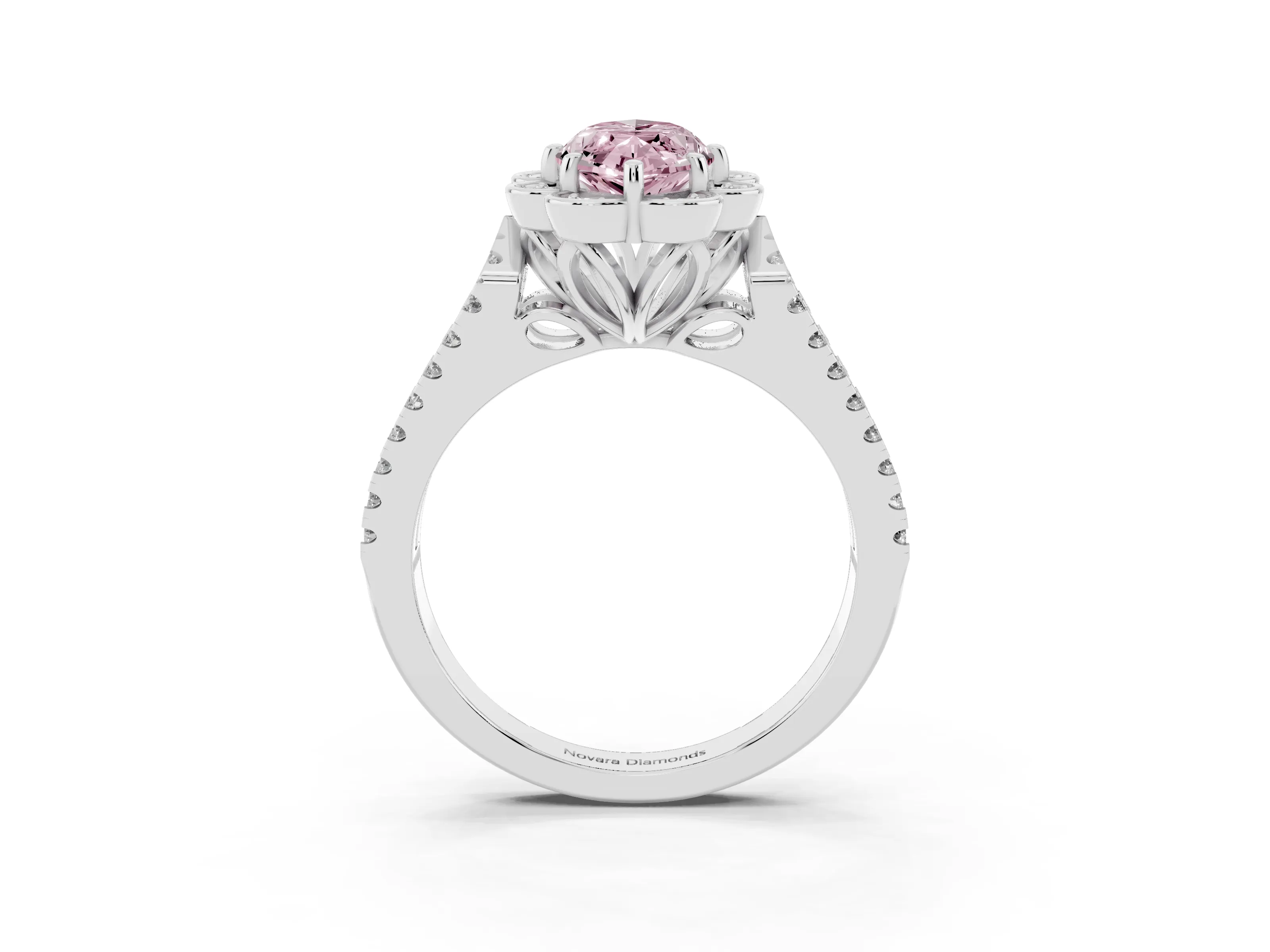 Fancy Pink Marquise Cut Diamond Floral Halo Split Shank Engagement Ring Set in Platinum with Pavé Shank