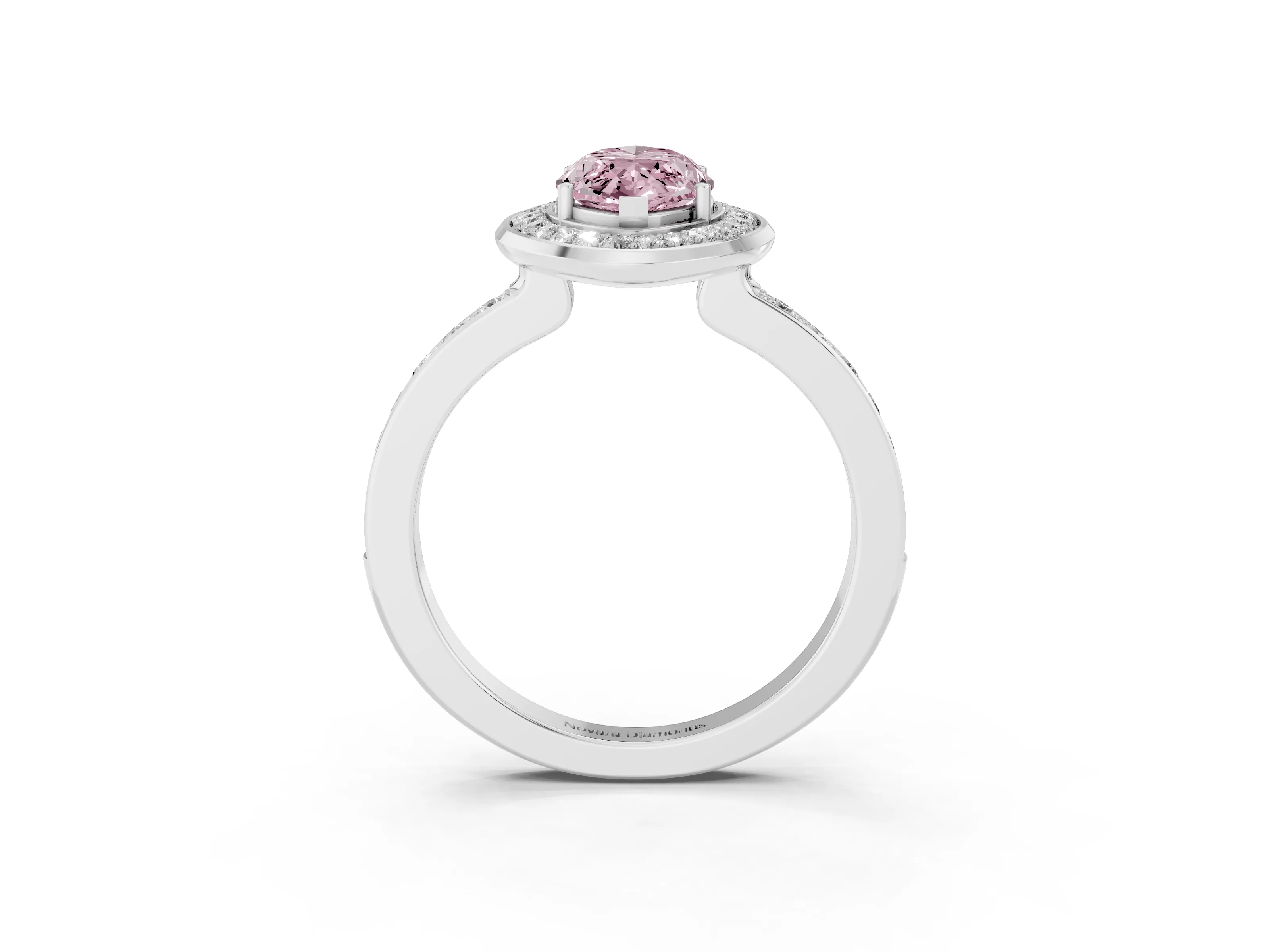 Fancy Pink Marquise Cut Diamond Halo Ring Set in Silver with Bezel Frame and Pavé Band