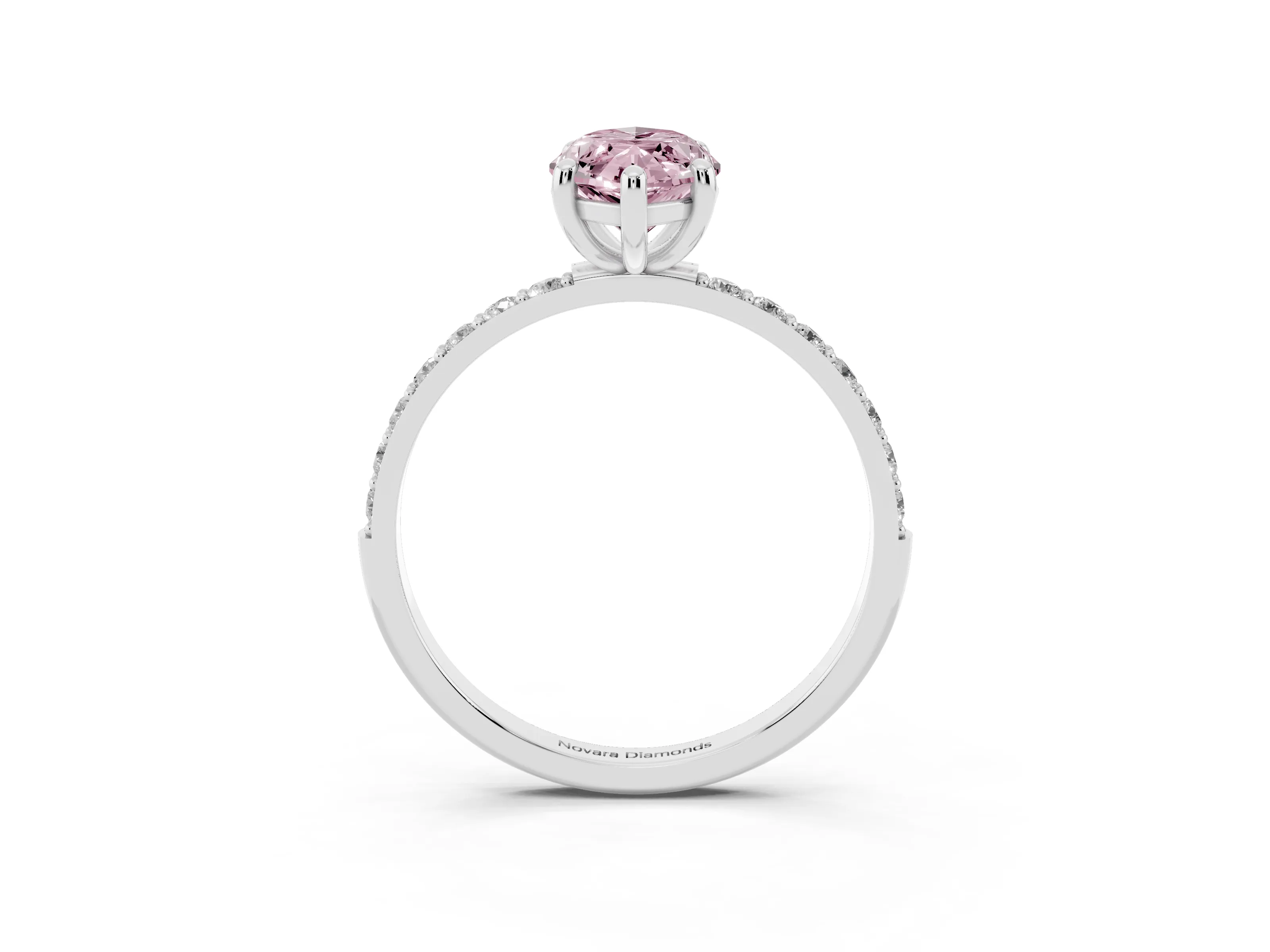 Fancy Pink Marquise Cut Diamond Solitaire Ring Set in Platinum with Round Pavé Band and Prong Setting
