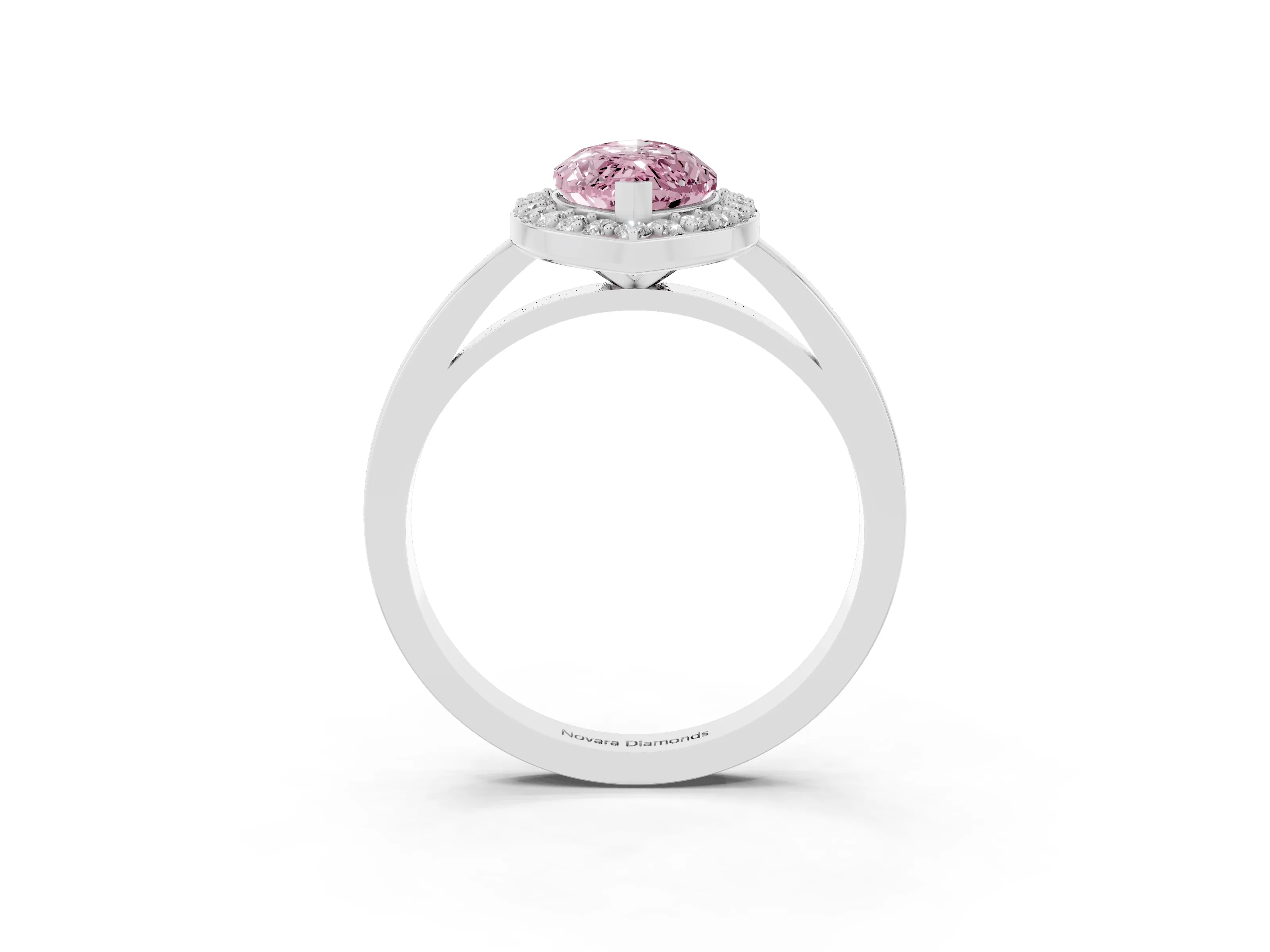 Fancy Pink Marquise Cut Diamond Halo Ring Set in White gold with Solitaire Band and Prong Setting