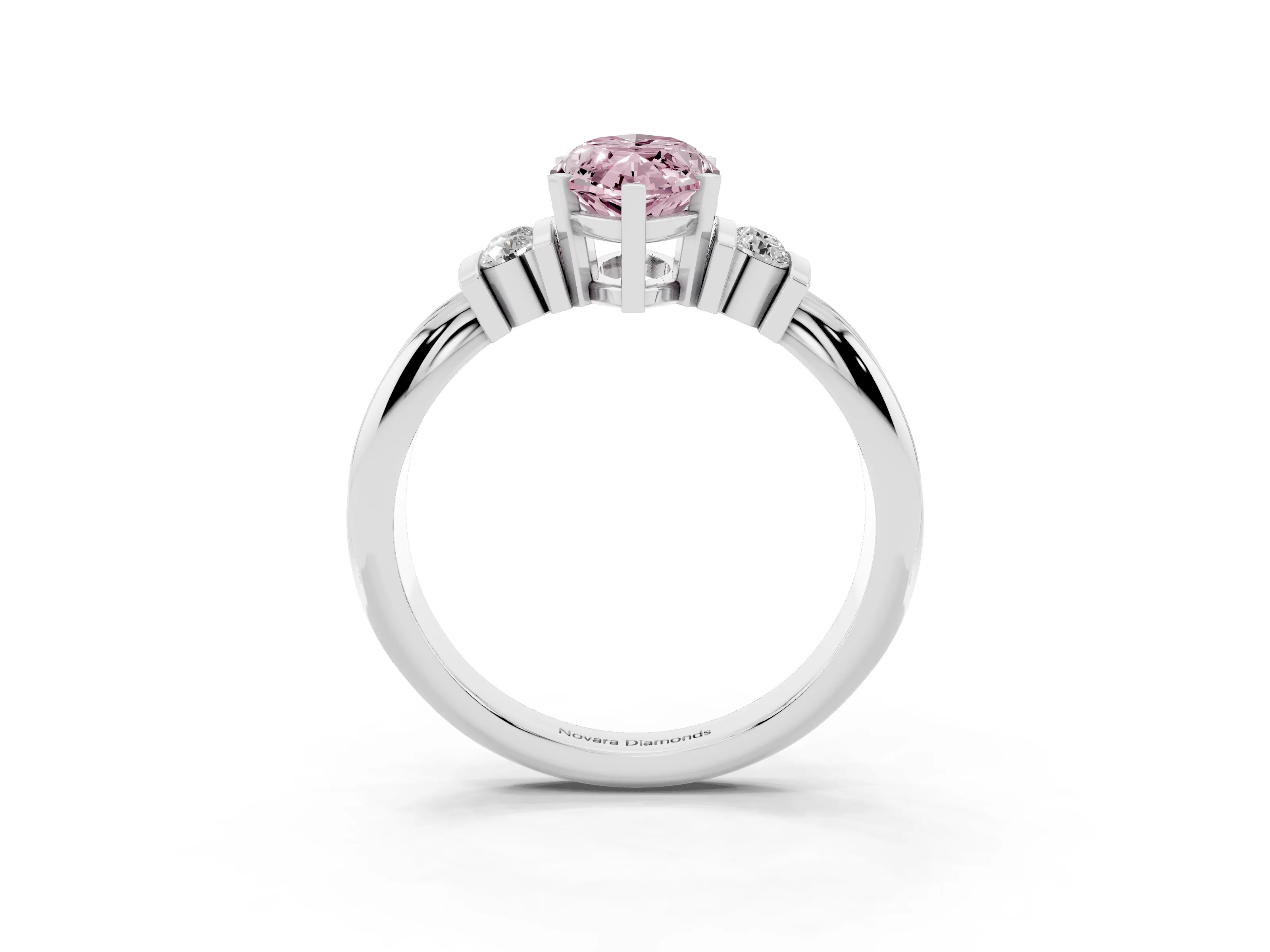 Fancy Pink Three-Stone Marquise Cut Diamond Channel Set Ring Set in White gold with Bar Prongs