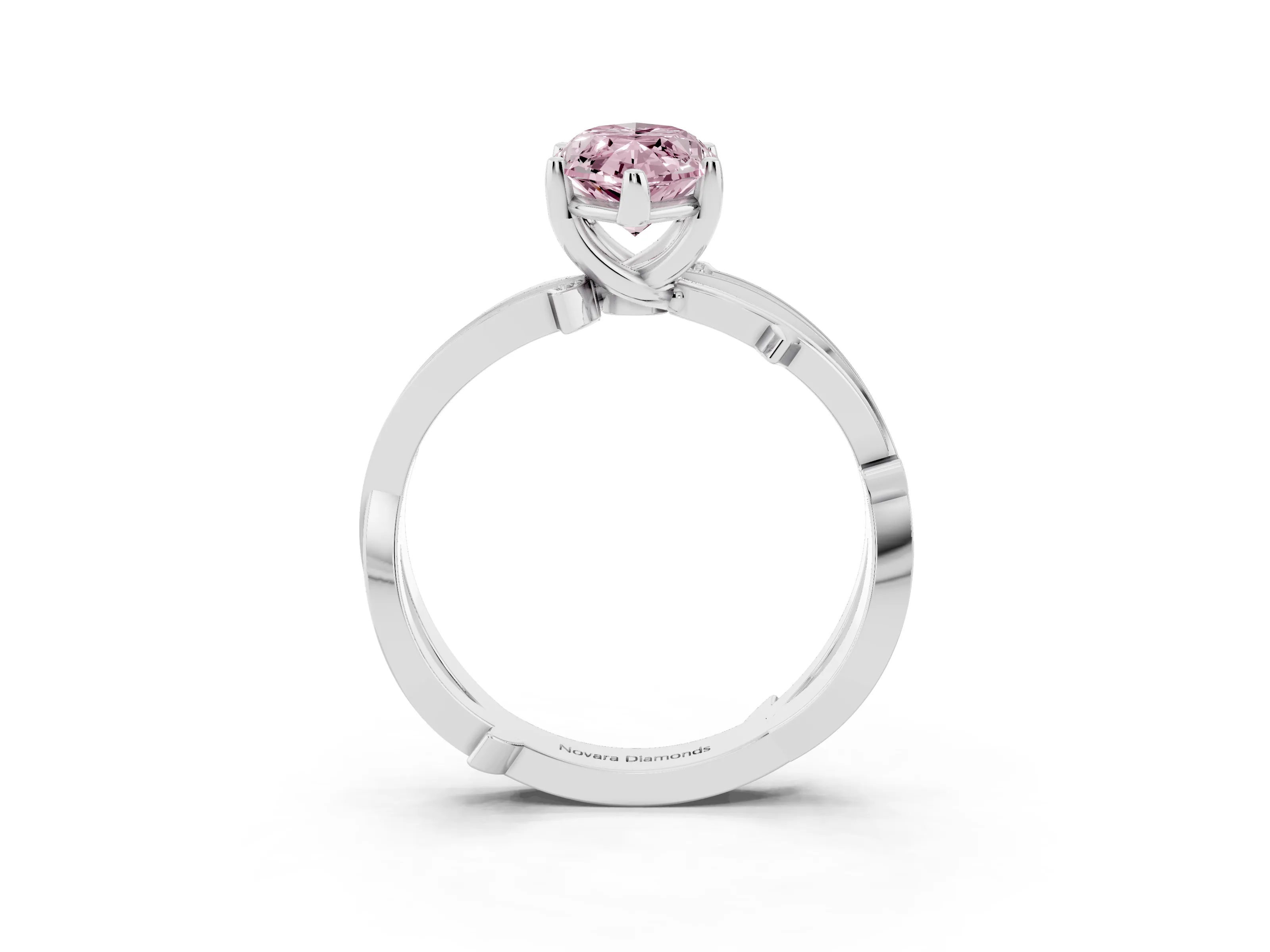 Fancy Pink Marquise Cut Diamond Pavé Twist Band Solitaire Ring Set in Silver with Prong Setting