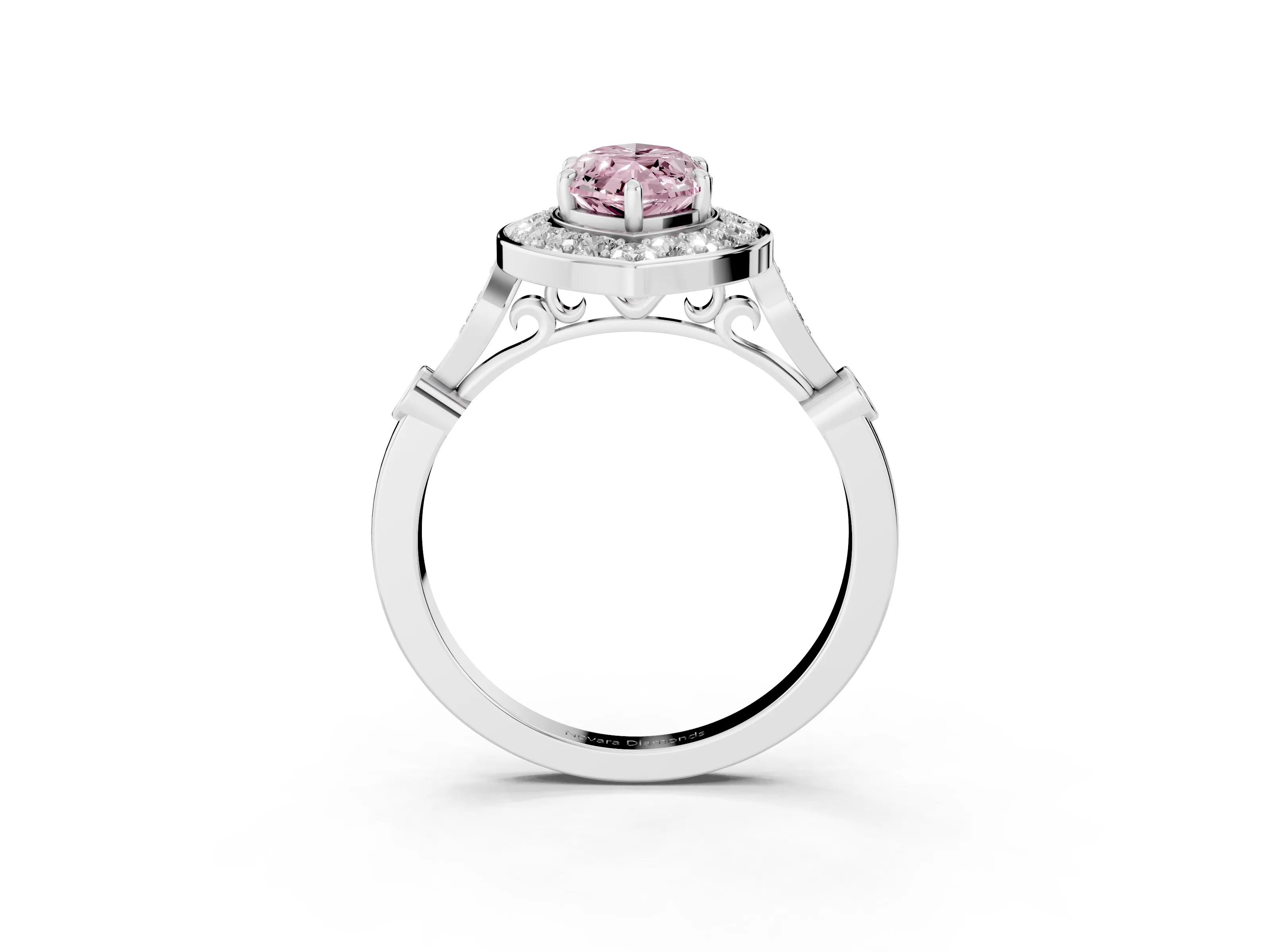 Fancy Pink Marquise Cut Diamond Halo Engagement Ring Set in Silver with Twisted Band and Prong Setting