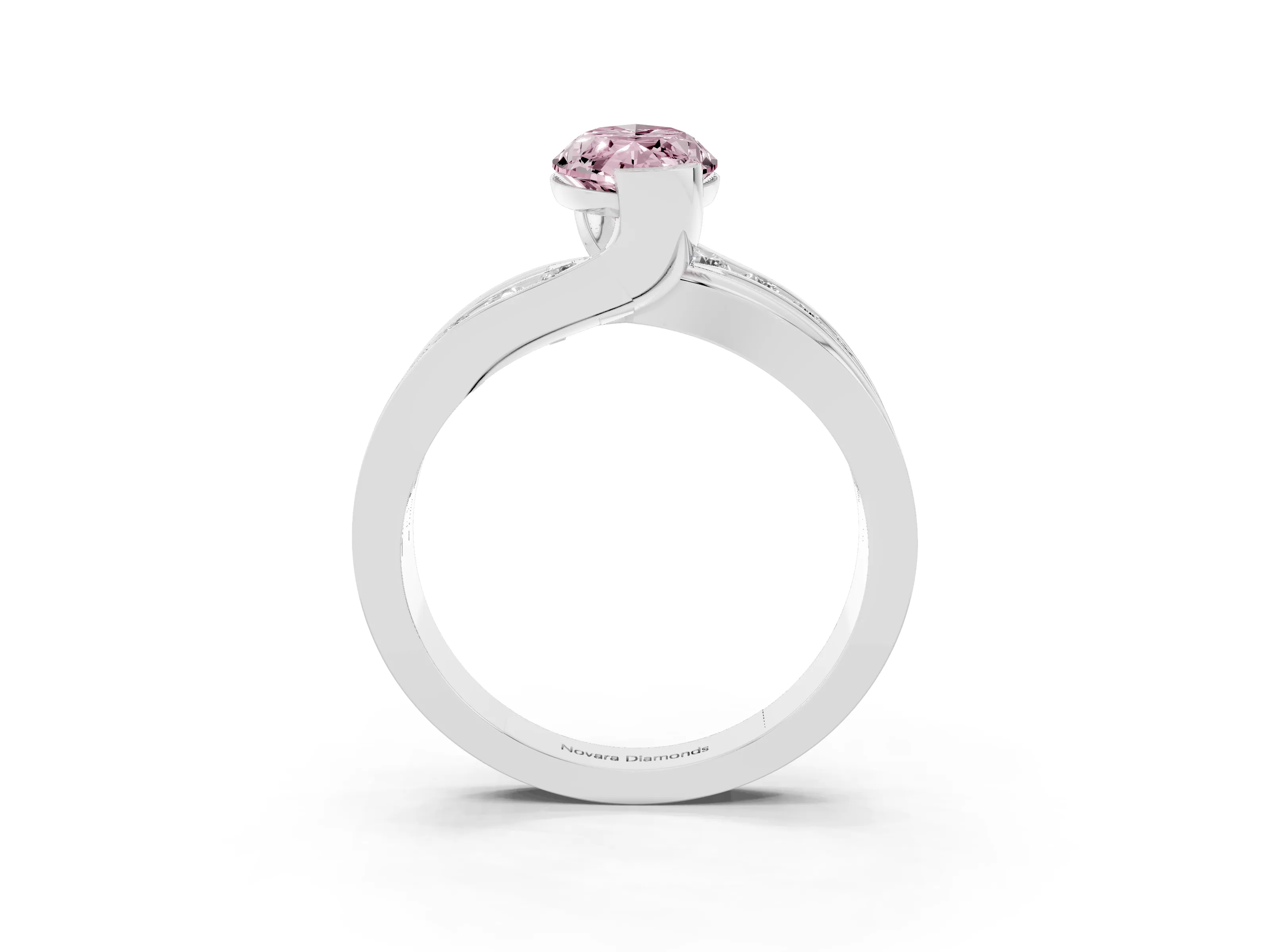 Fancy Pink Marquise Cut Diamond Solitaire Ring Set in Silver with Channel Set Split Shank and Tension Prongs