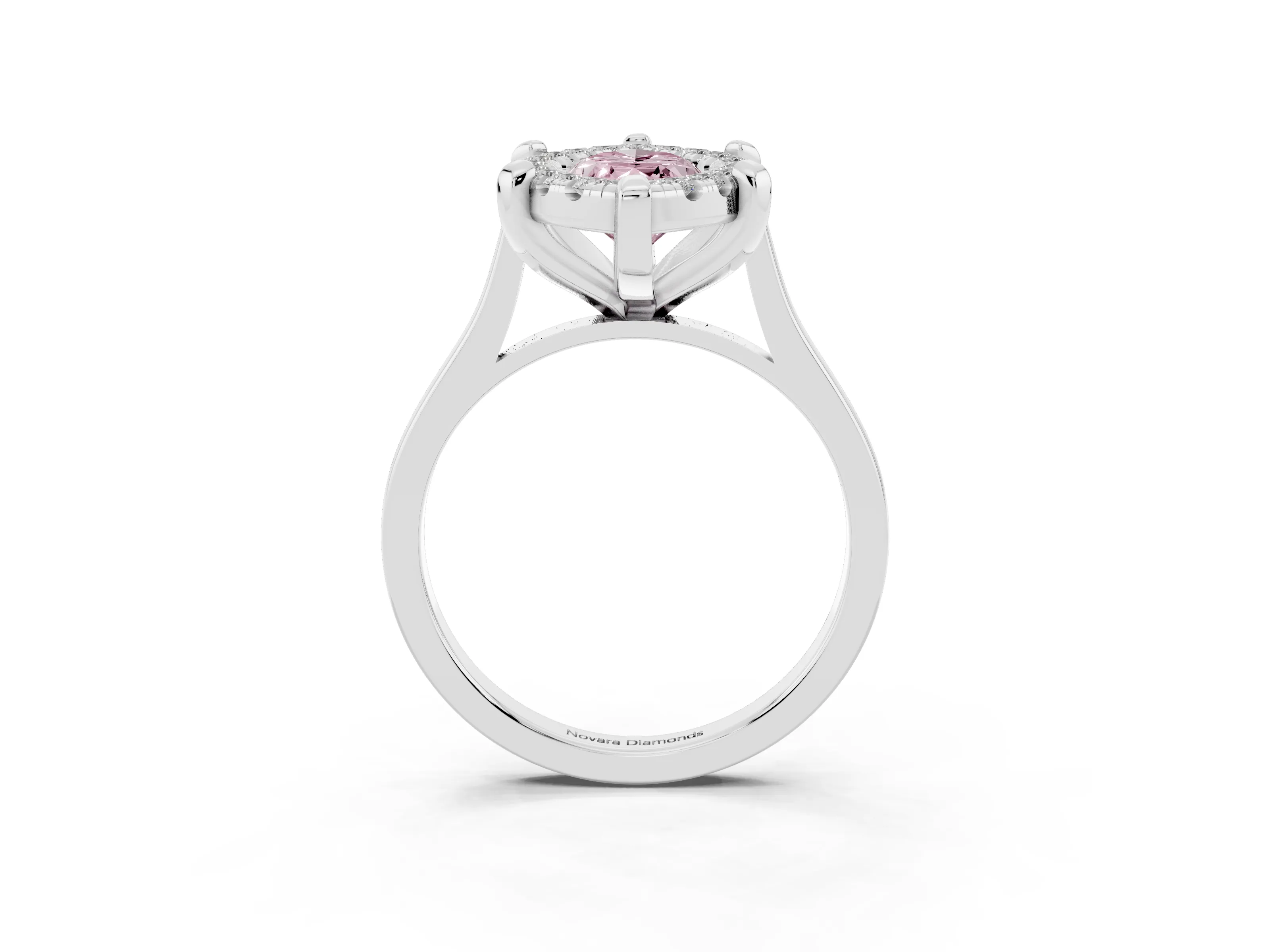 Fancy Pink Marquise Cut Diamond Cluster Halo Solitaire Ring Set in Platinum with Prong Setting