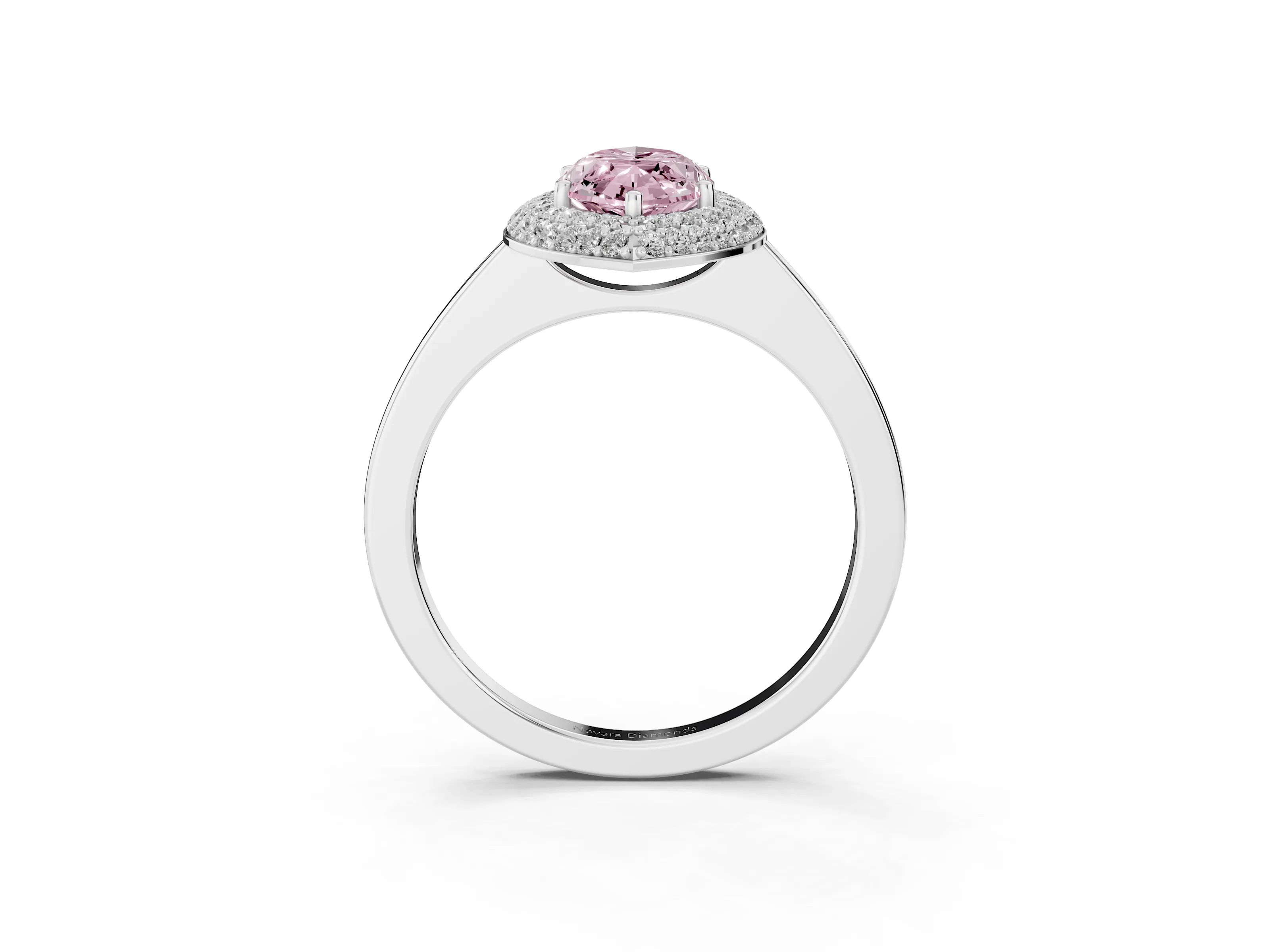 Fancy Pink Marquise Cut Diamond Halo Engagement Ring Set in Platinum with Solitaire Band and Prong Setting