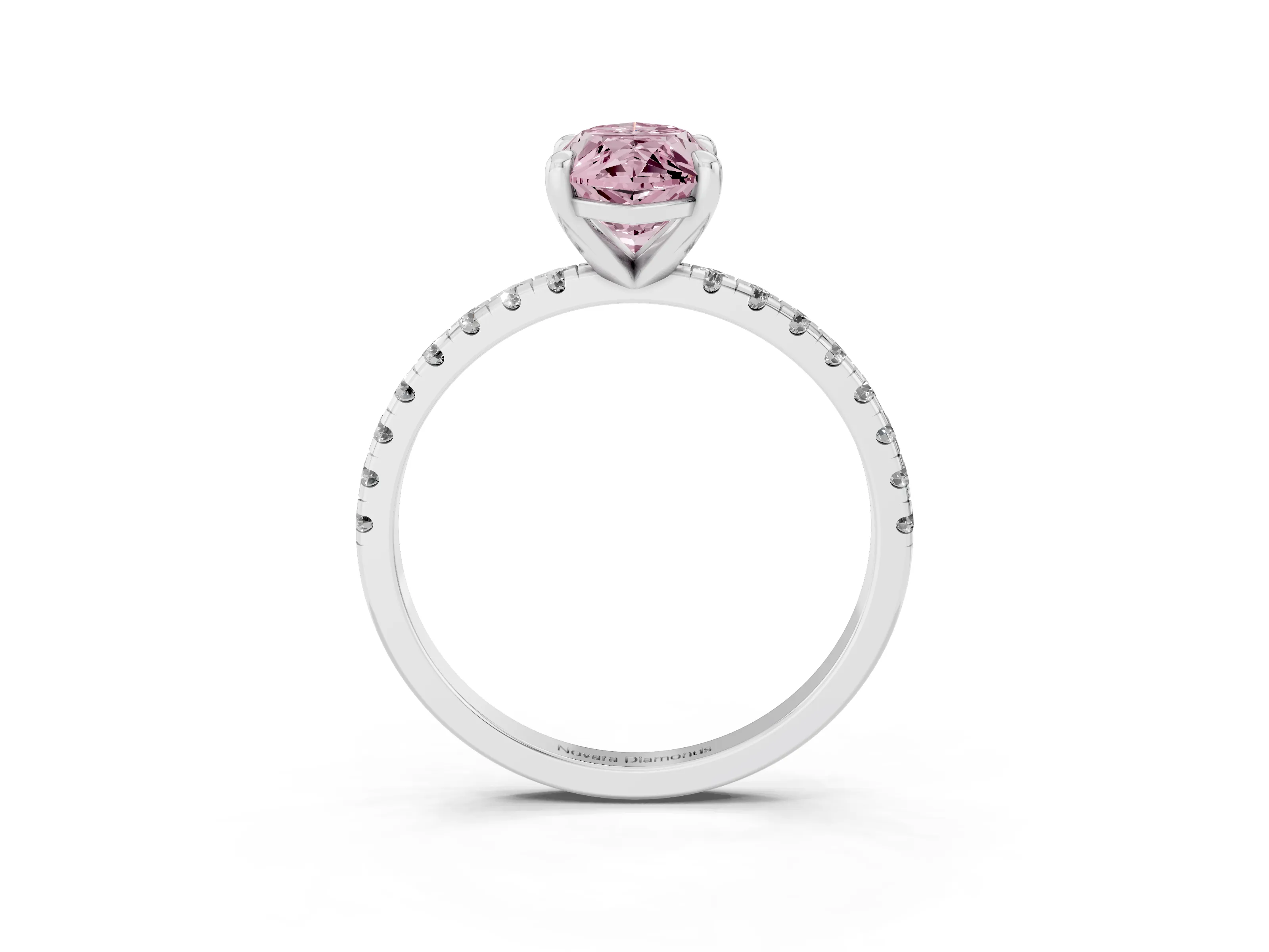 Fancy Pink Marquise Cut Diamond Brilliant Solitaire Ring Set in Silver with Pavé Band and Prong Setting