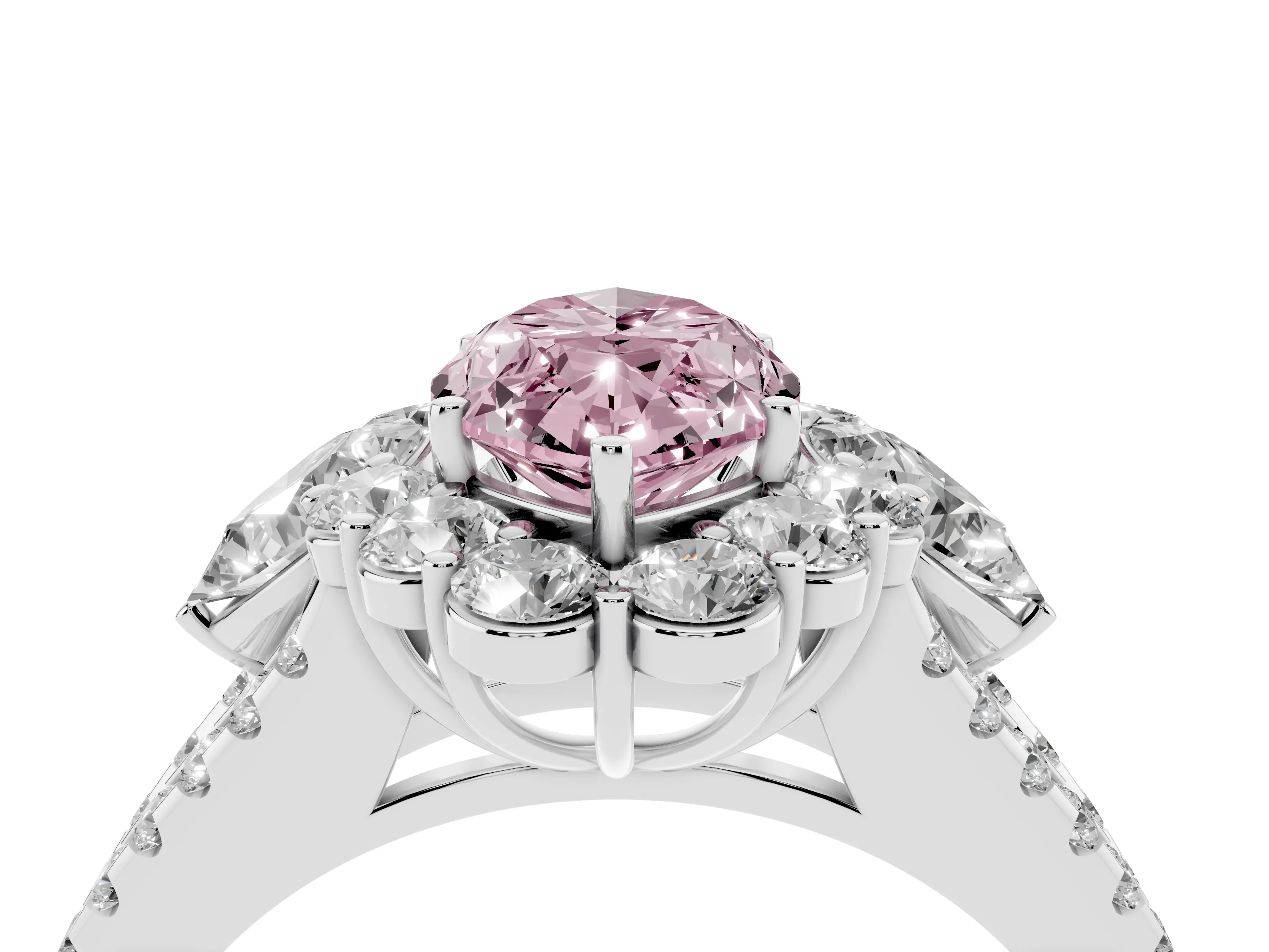 Fancy Pink Marquise Cut Diamond Halo Split Shank Engagement Ring Set in Silver with Prong-Held Center Stone