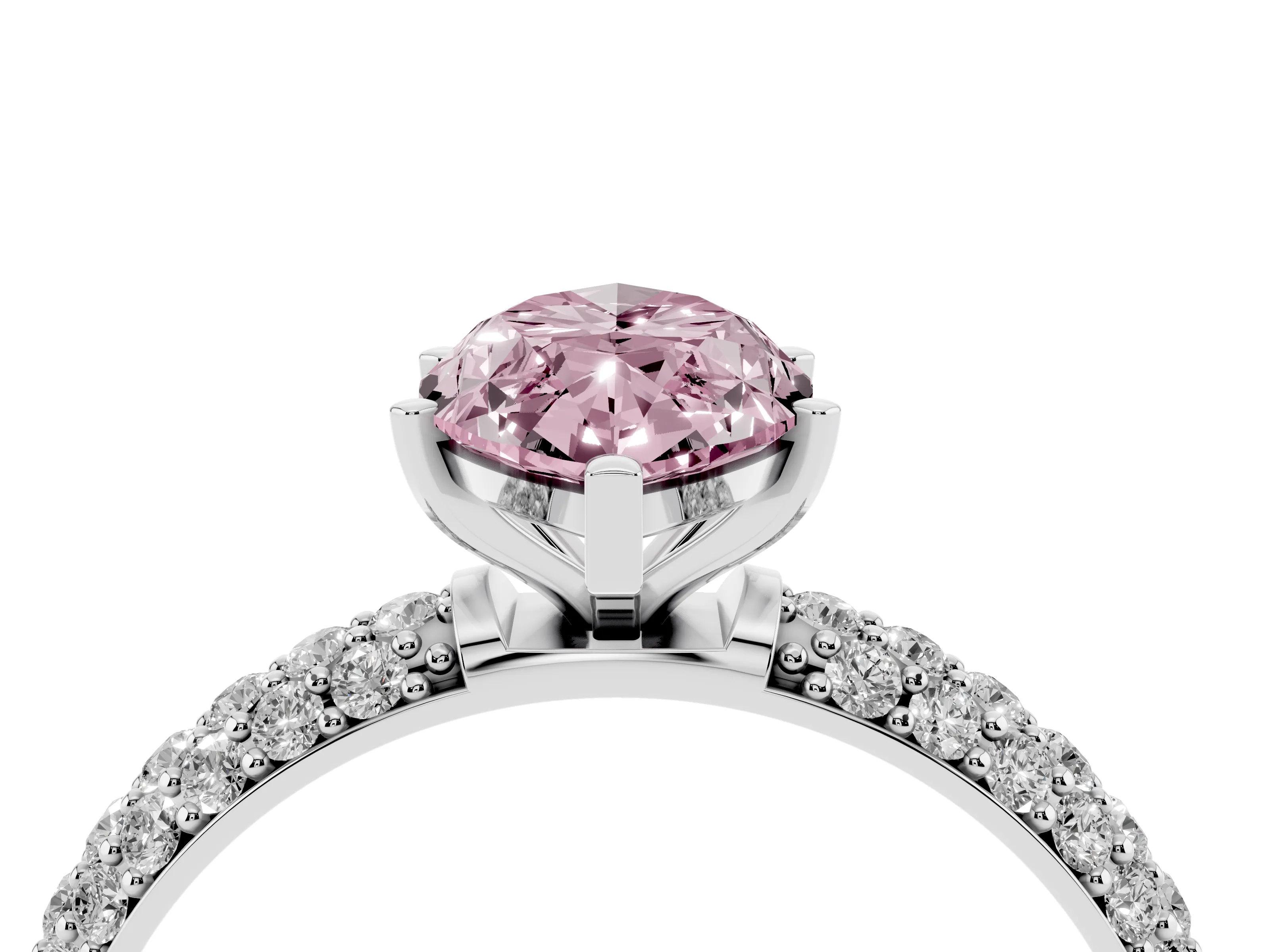 Fancy Pink Marquise Cut Diamond Solitaire Ring Set in Platinum with Prong Setting and Pavé-Set Band