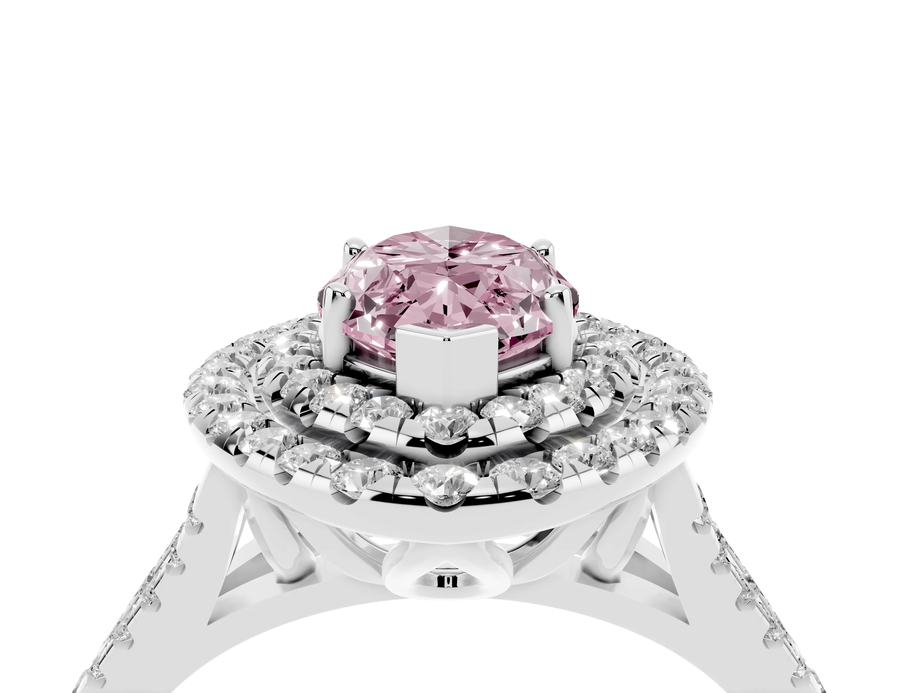 Fancy Pink Marquise Cut Diamond Double Halo Ring Set in Silver with Pavé Split Shank and Prong Setting