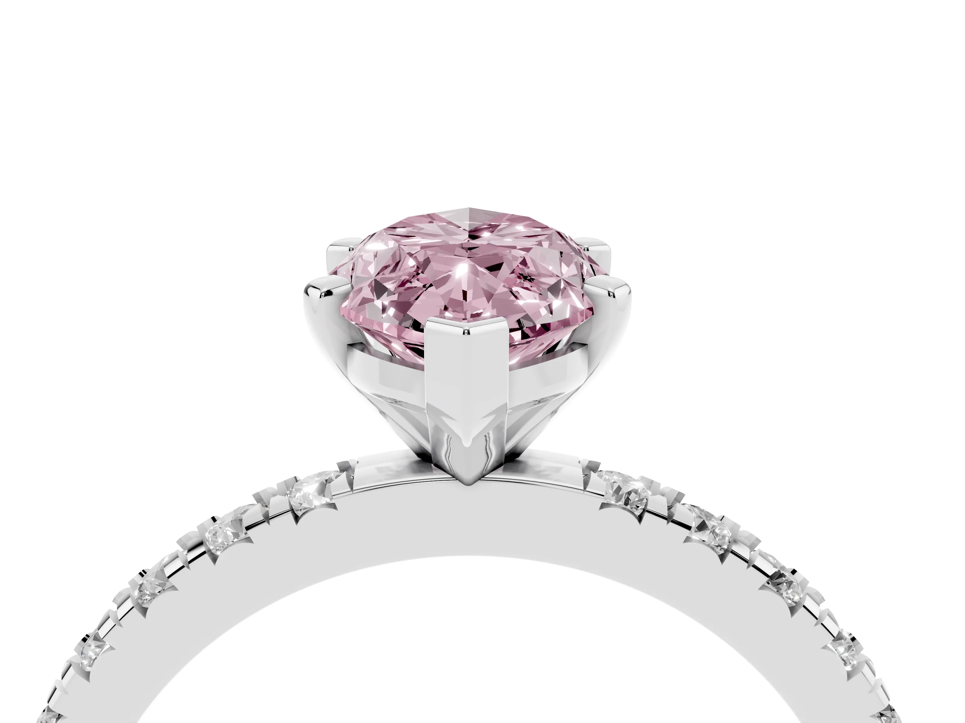 Fancy Pink Marquise Cut Diamond Pavé Band Solitaire Set in White gold with Prong Setting