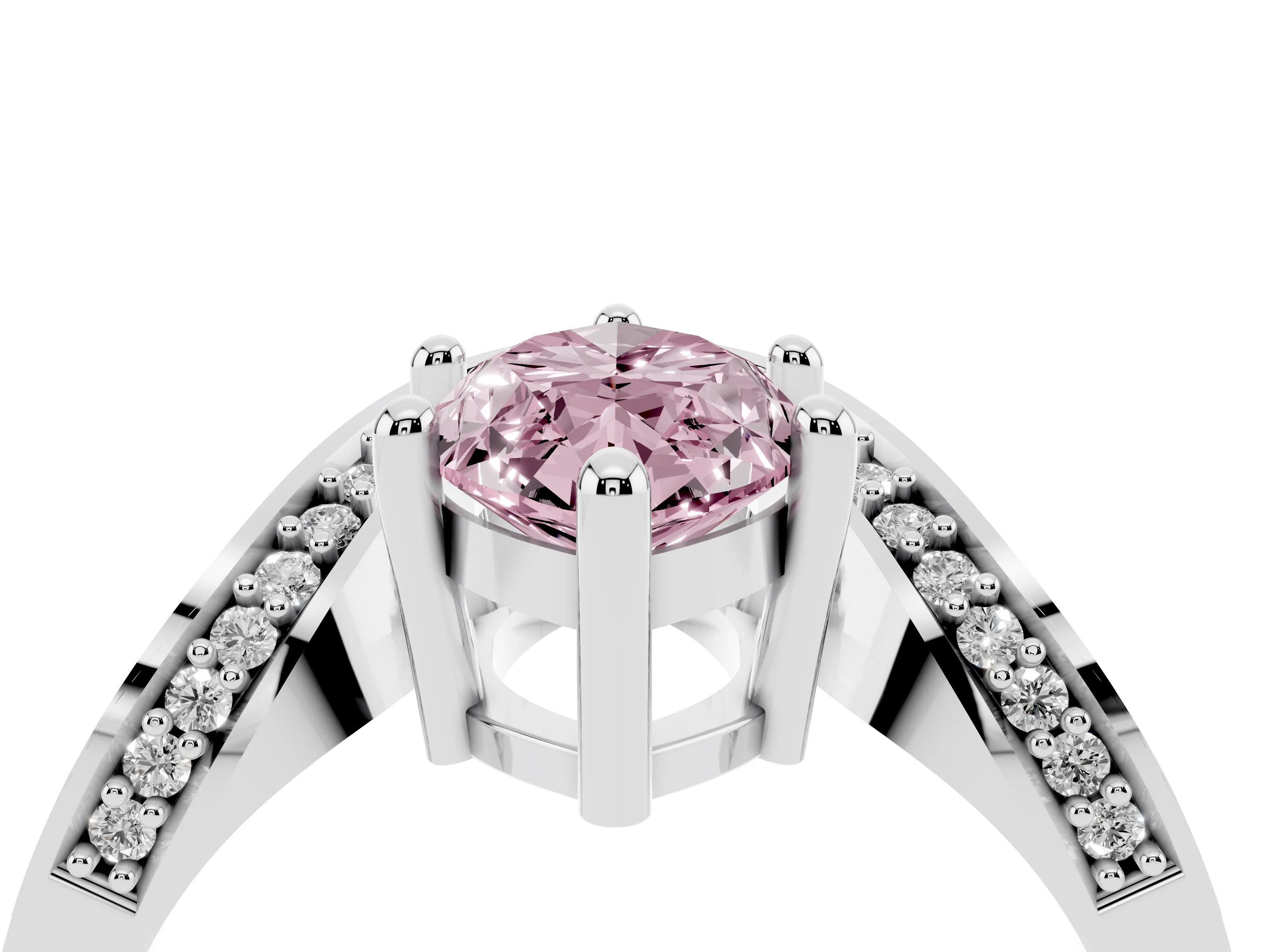 Fancy Pink Marquise Cut Diamond Solitaire Engagement Ring Set in Platinum with Pavé Shoulders